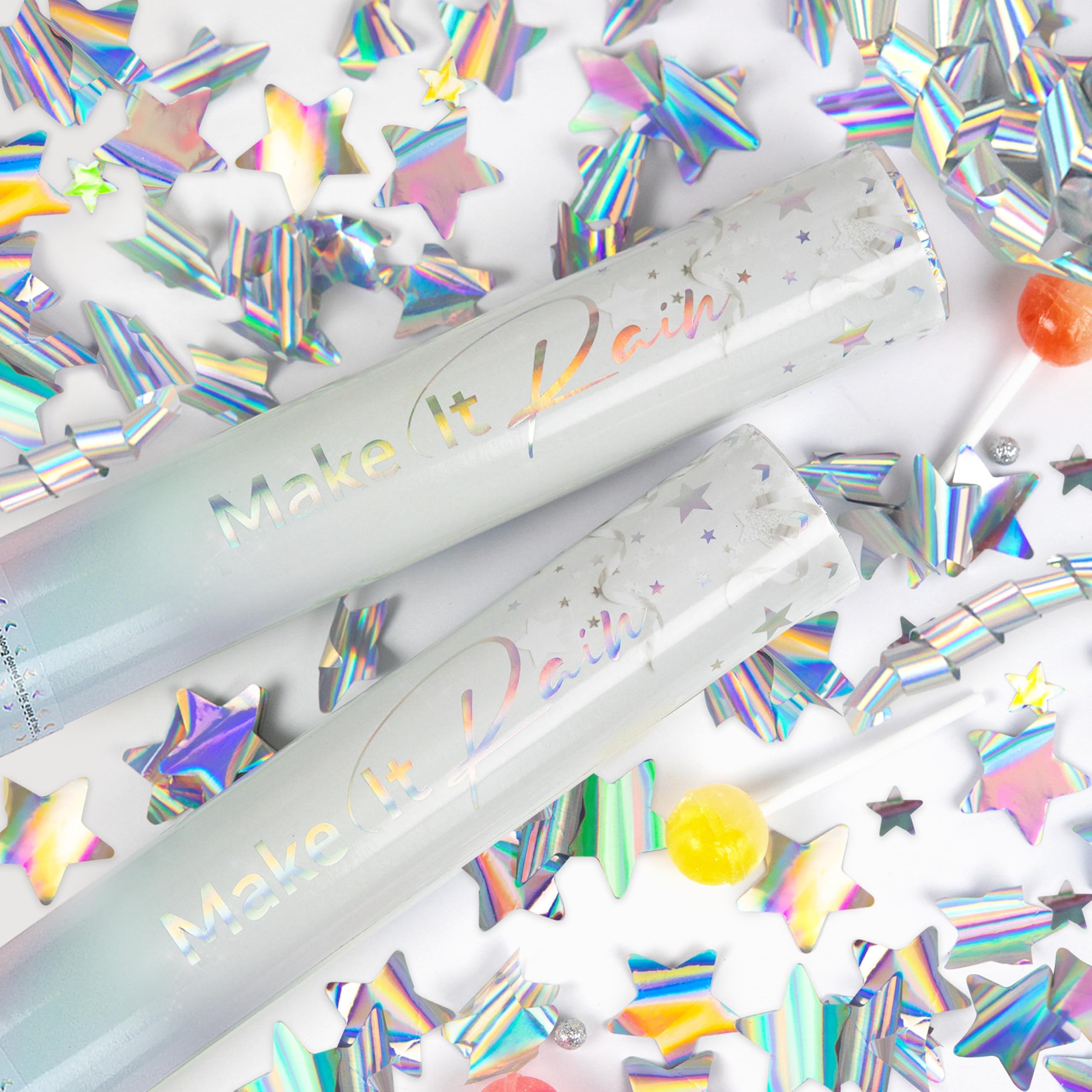 PrimePure Confetti Cannon Party Poppers - Gold Star Confetti Poppers - 2 Pack - Make It Rain Gold Glitter Stars Party Cannons Pop Gun for Birthday, Wedding, Graduation, Celebration, Events, Pranks