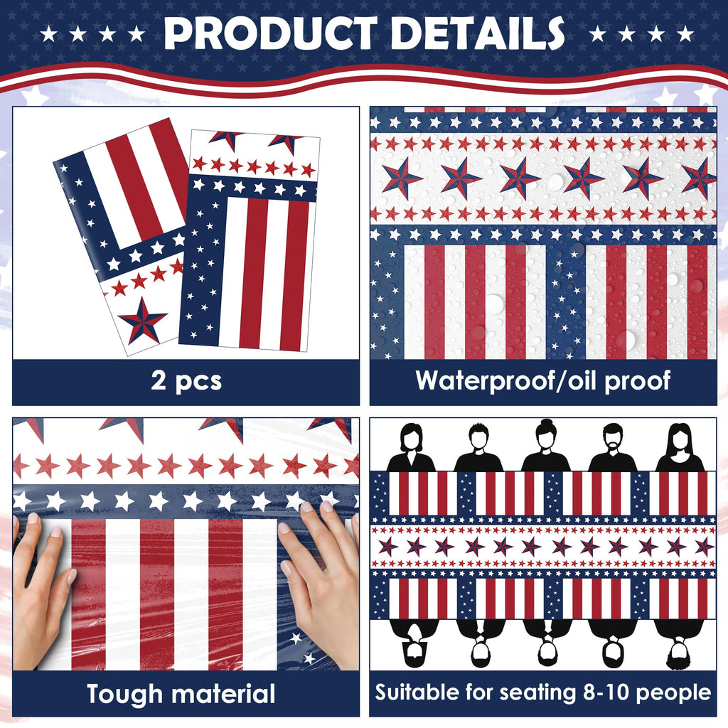 OHOME 4th of July Decorations - Red White and Blue Tablecloth for 250th Anniversary American USA Merchandise - Fourth of July Accessories for Home Outdoor | Patriotic American Flag Party Favors,2 Pack