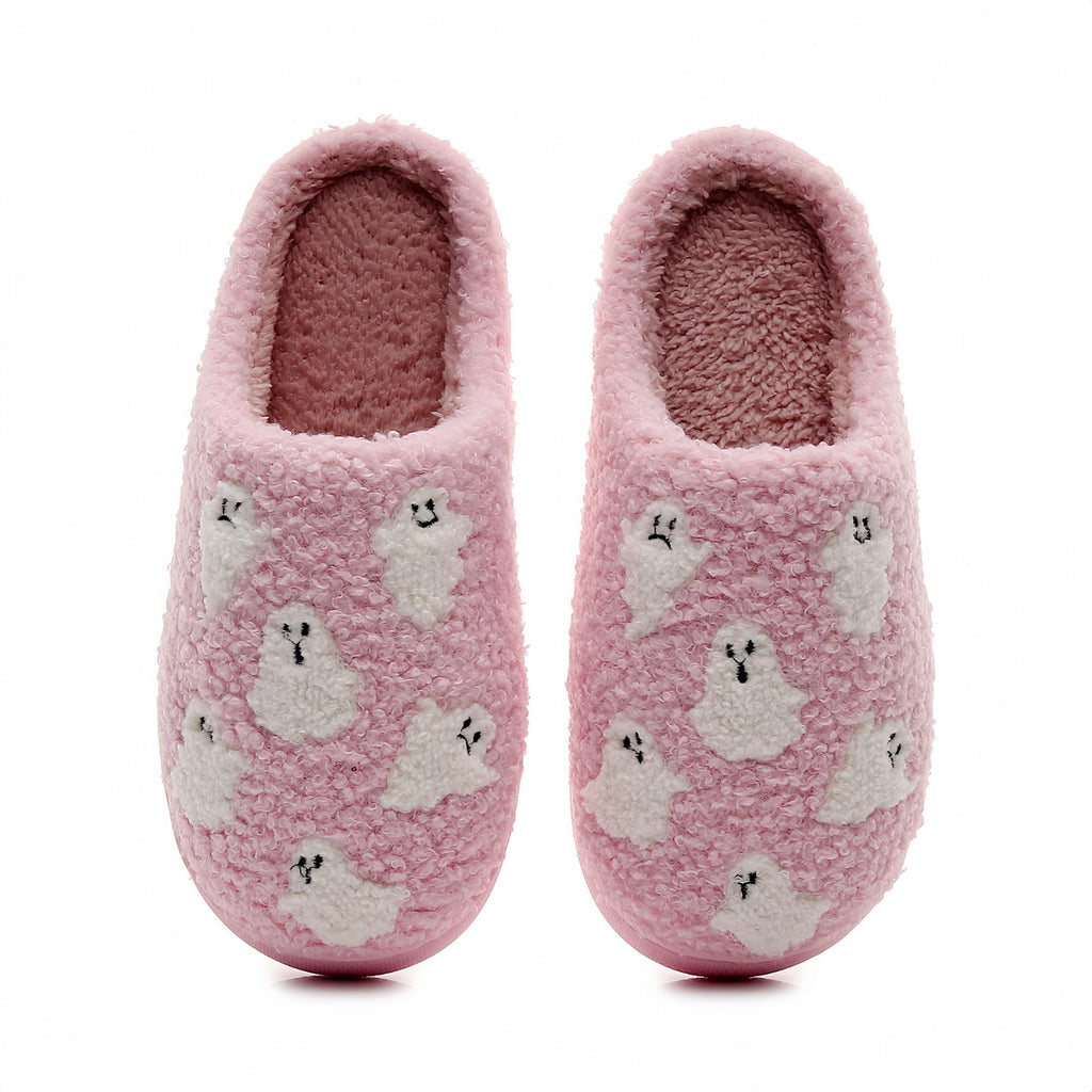 Halloween Slippers for Women Retro Soft Cozy Comfy Plush Lightweight Slip-on Indoor Outdoor Anti-Skid Sole Christmas House Shoes