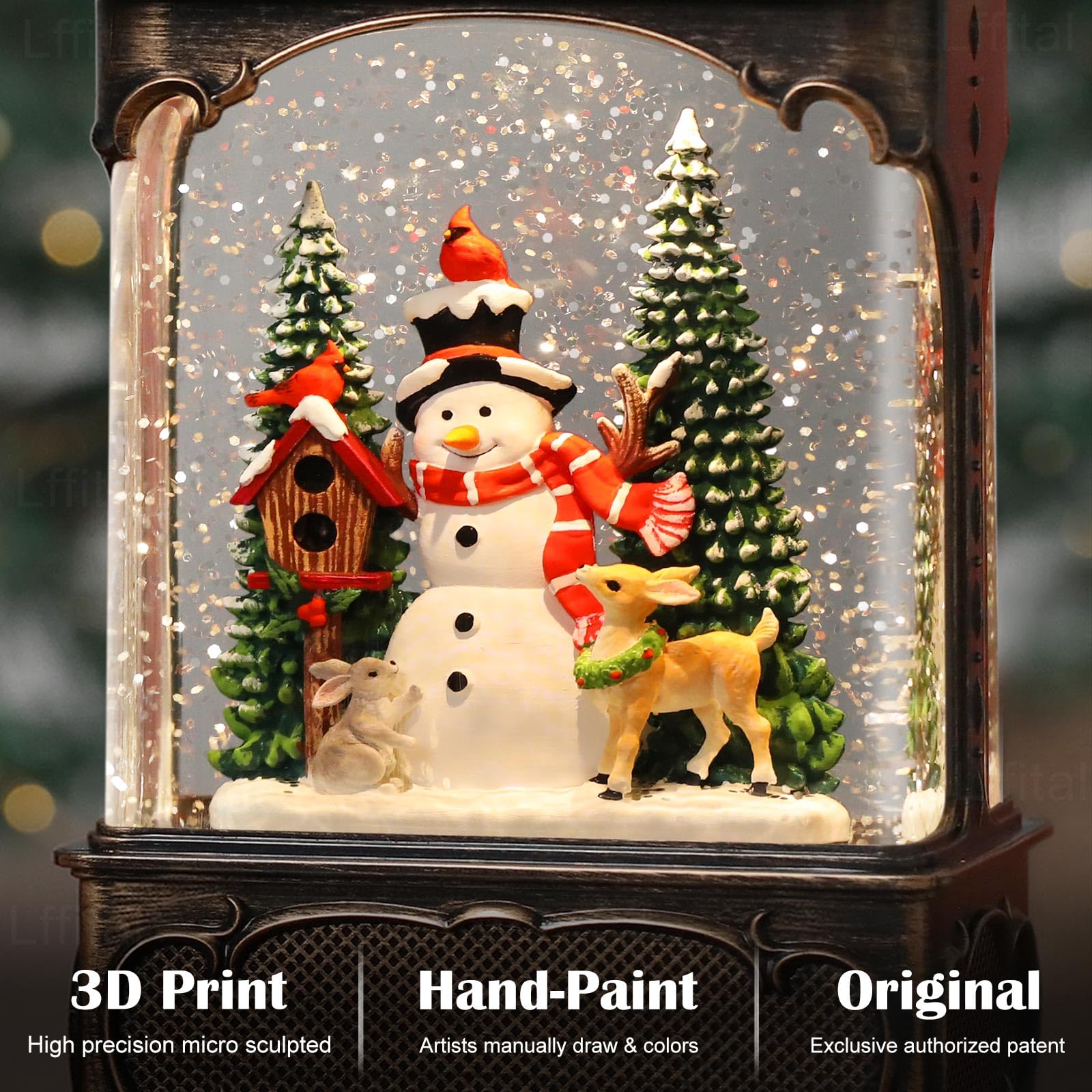 Snowman Christmas Snow Globe Lantern, Lighted Christmas Decorations for Home Candle Shaped Snow Lantern with Music Timer Glittering, Home Decor Festival Gife, USB & Battery Operated