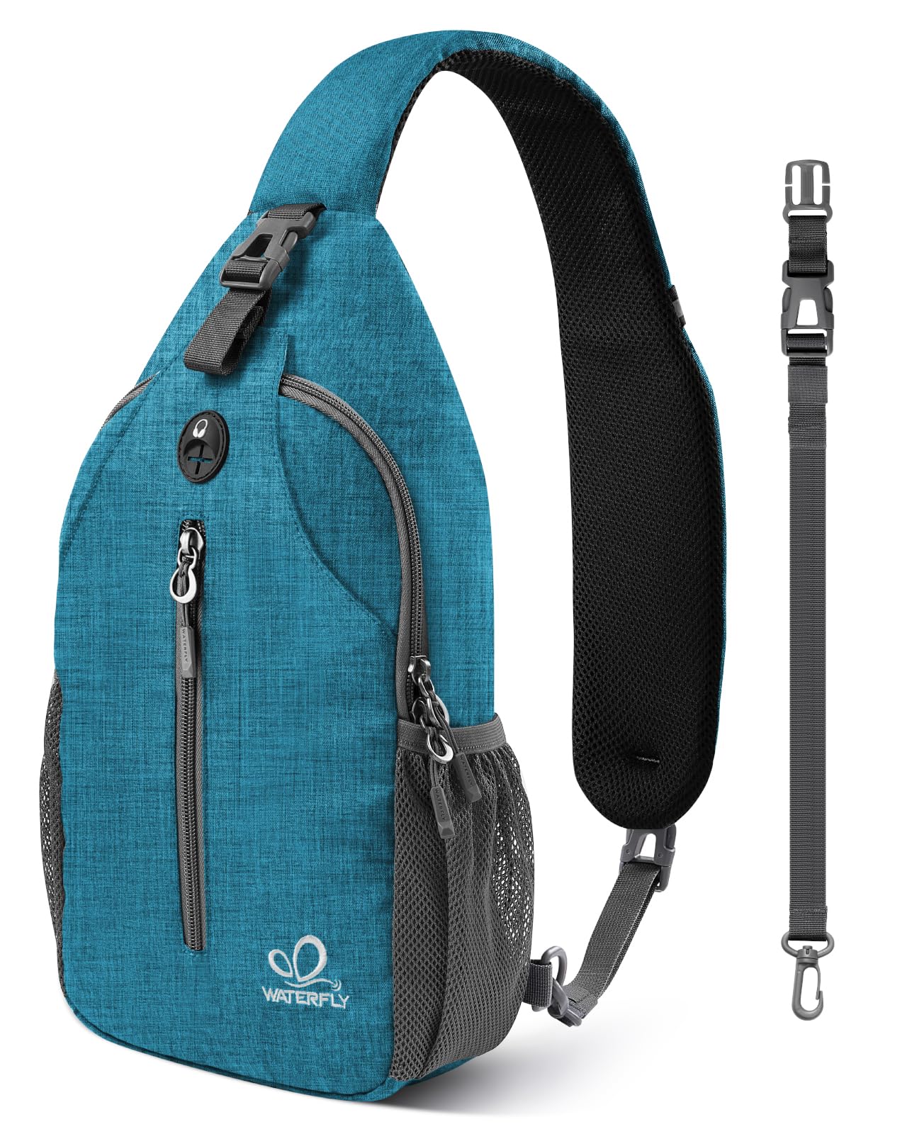 WATERFLY Crossbody Sling Backpack Sling Bag Travel Hiking Chest Bag Daypack (Black)