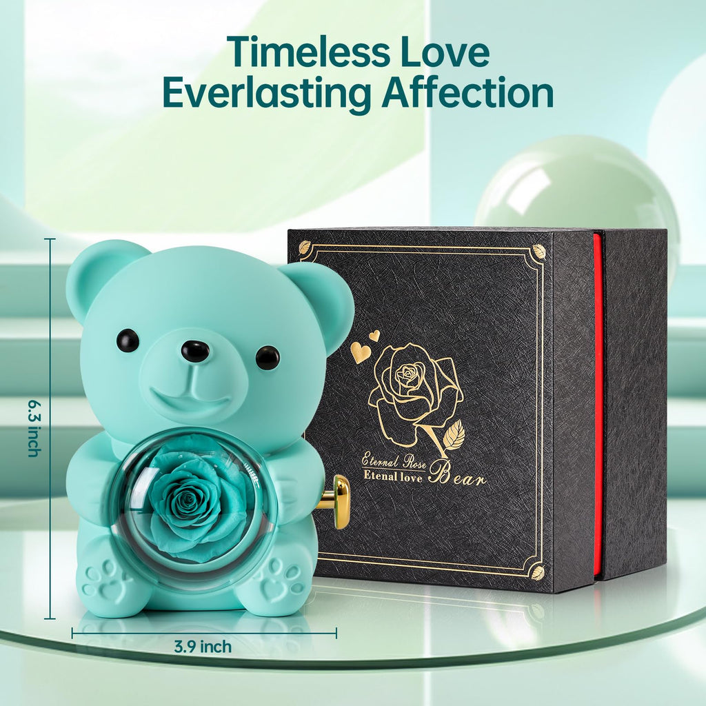 Cute Teddy Bear with Preserved Rose - A Real Rose Flower in Bear with Elegant Gift Box - Romantic Gift for Her in Mother's Day, Weddings, Anniversaries, and Bridal Showers (Red)