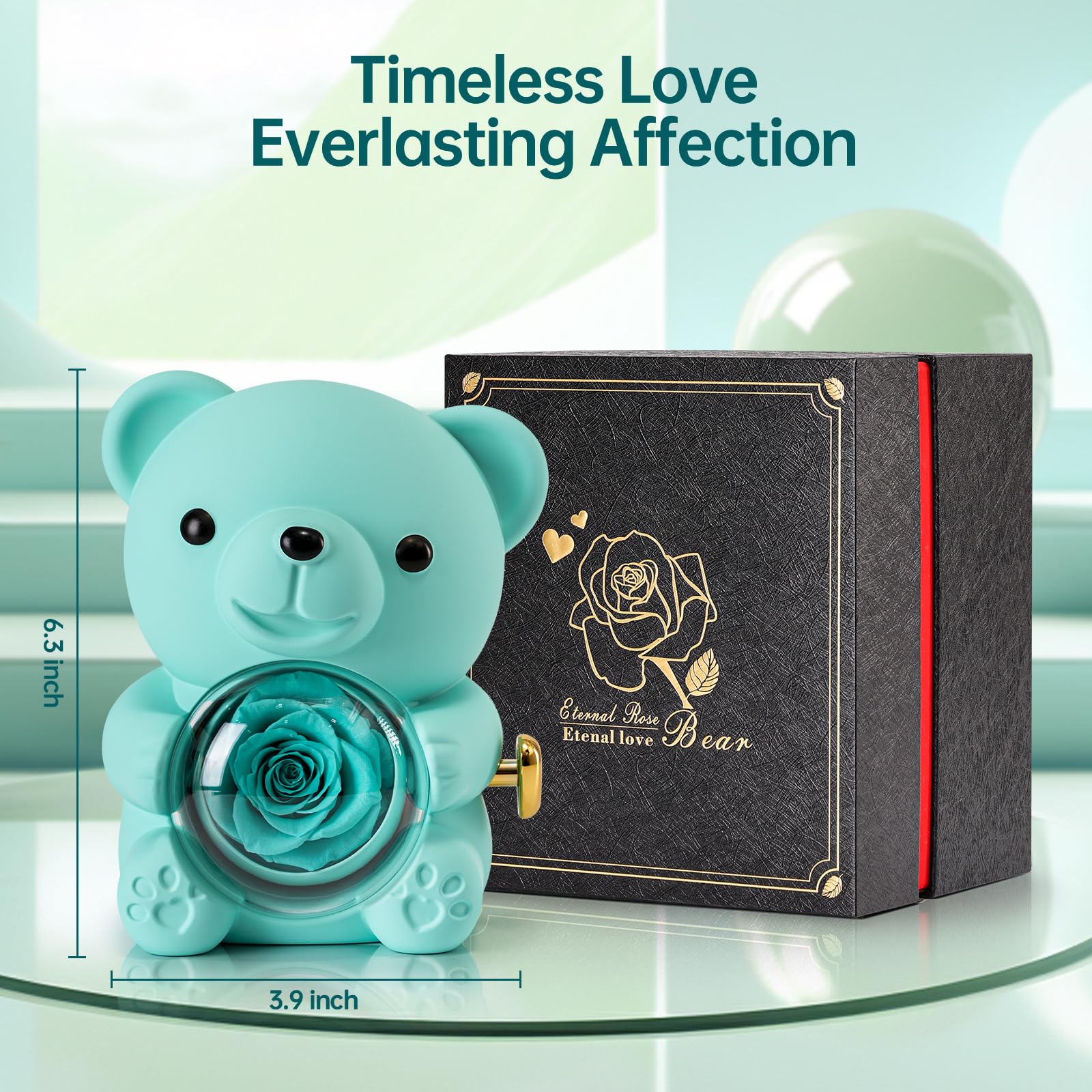 Cute Teddy Bear with Preserved Rose - A Real Rose Flower in Bear with Elegant Gift Box - Romantic Gift for Her in Mother's Day, Weddings, Anniversaries, and Bridal Showers (Red)