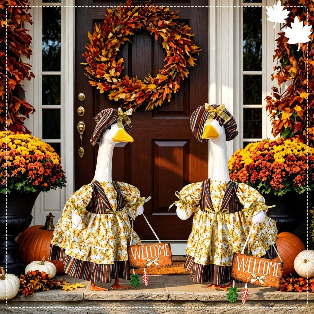Suzile Fall Maple Porch Goose Outfit Autumn Goose Clothes for 23 Inch Cement or Plastic Geese Costume for Yard Lawn Outdoor Garden Patio Concrete Duck Statue Dress Thanksgiving Party Holiday Decor