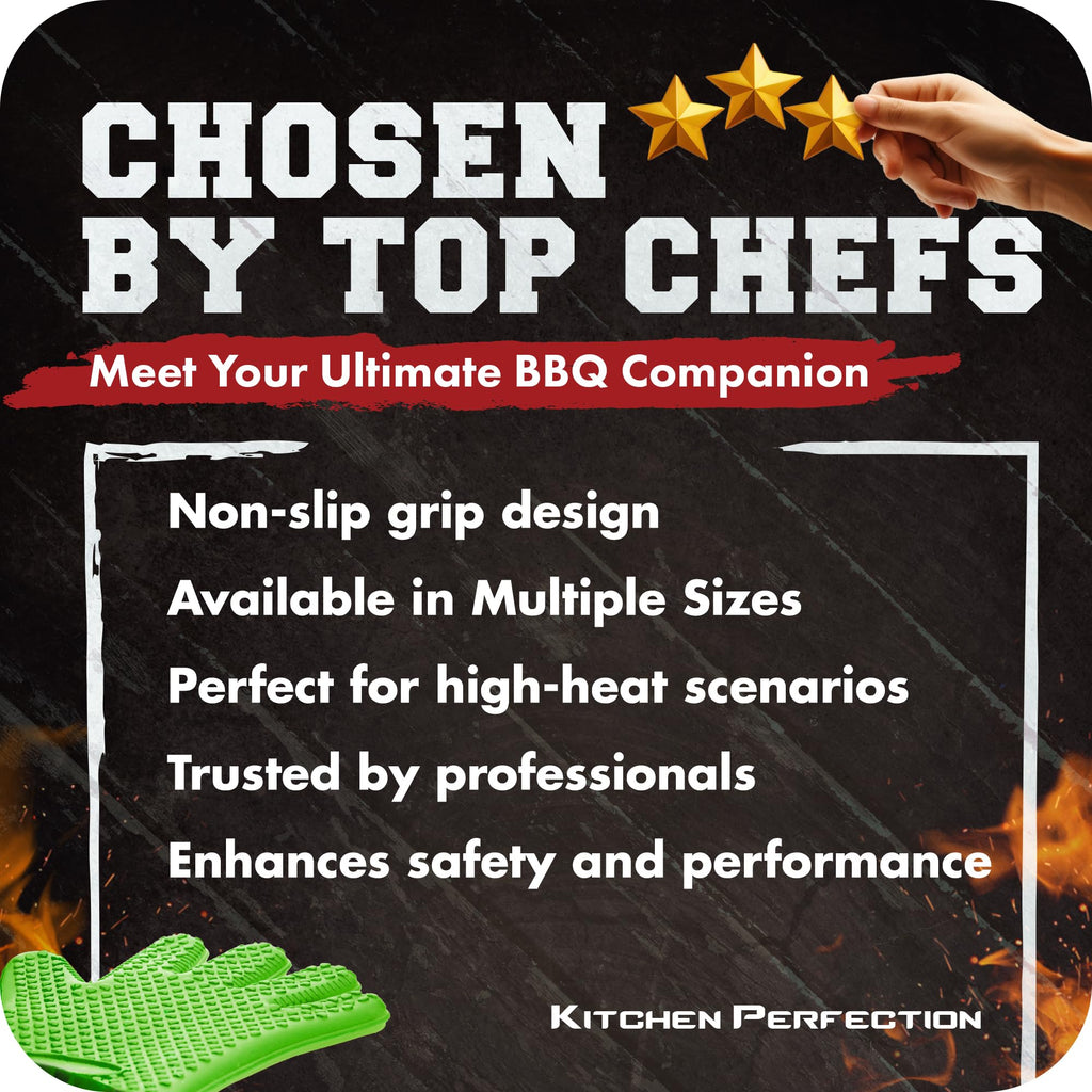 KITCHEN PERFECTION Silicone Oven & Griddle Gloves -Extreme Heat Resistant BBQ & Grilling Gloves -Handle Hot Food Right on Your Griddle |Waterproof Oven Mitts Grill Gloves |Superior Set+3 Bonuses