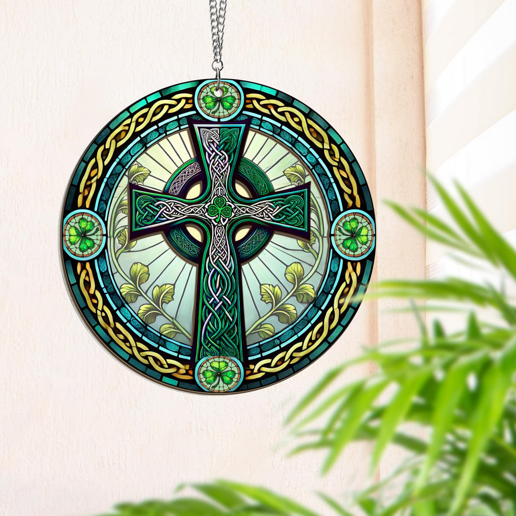 FLAGWIX St Patricks Day Decorations - Hanging Suncatcher 6 in, Shamrock St Patricks Day Decorations, Irish Suncatcher for Home Garden Decor - Irish Gifts for Women Men, Spiritual Gifts for Mom Grandma