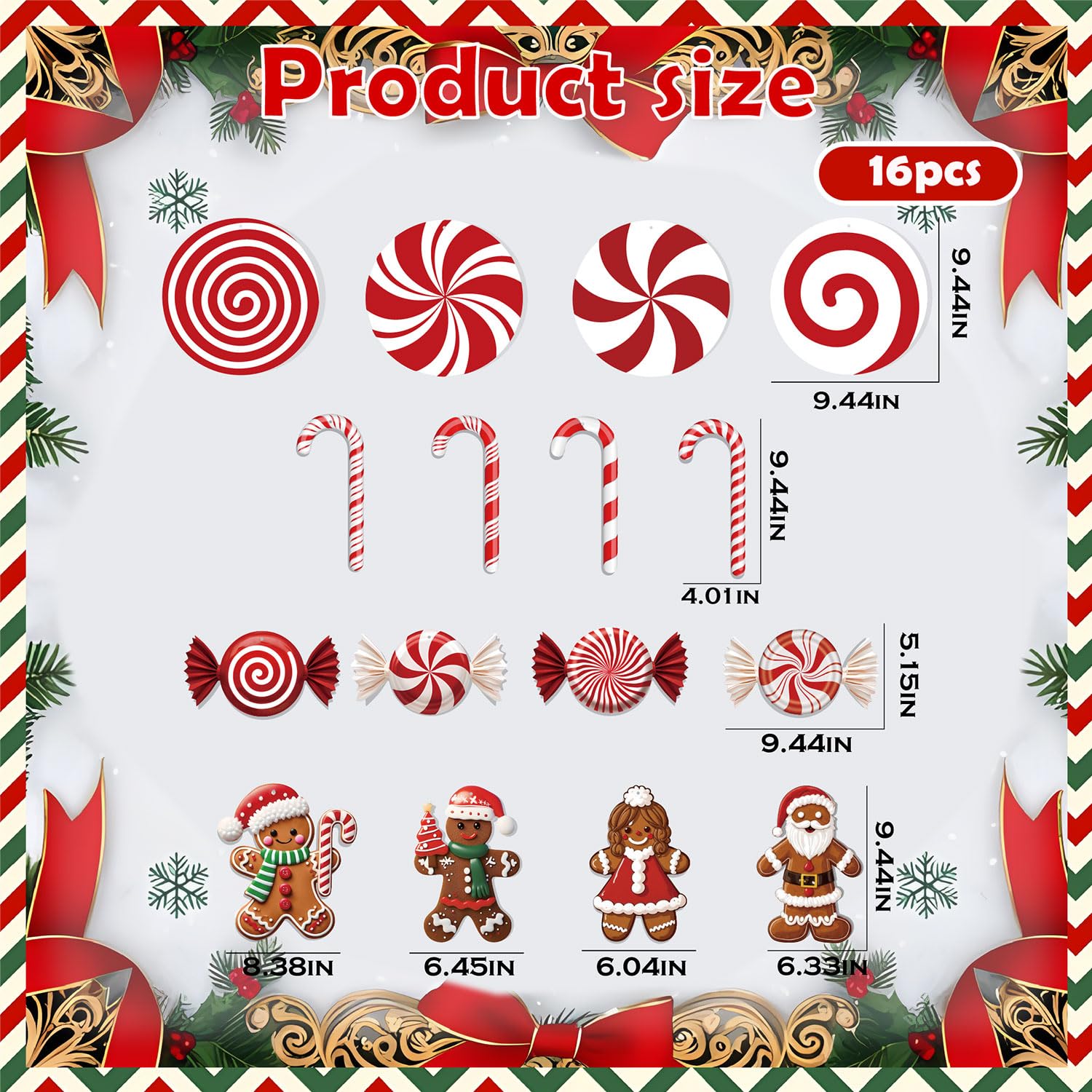 33" Christmas Decorations Outdoor Candy Christmas Decorations, 2ct Large Tall Outdoor Stake Signs 4 Interlocking PP Panels with H-Brackets Fiberglass Rods for Lawn Pathway Xmas Party