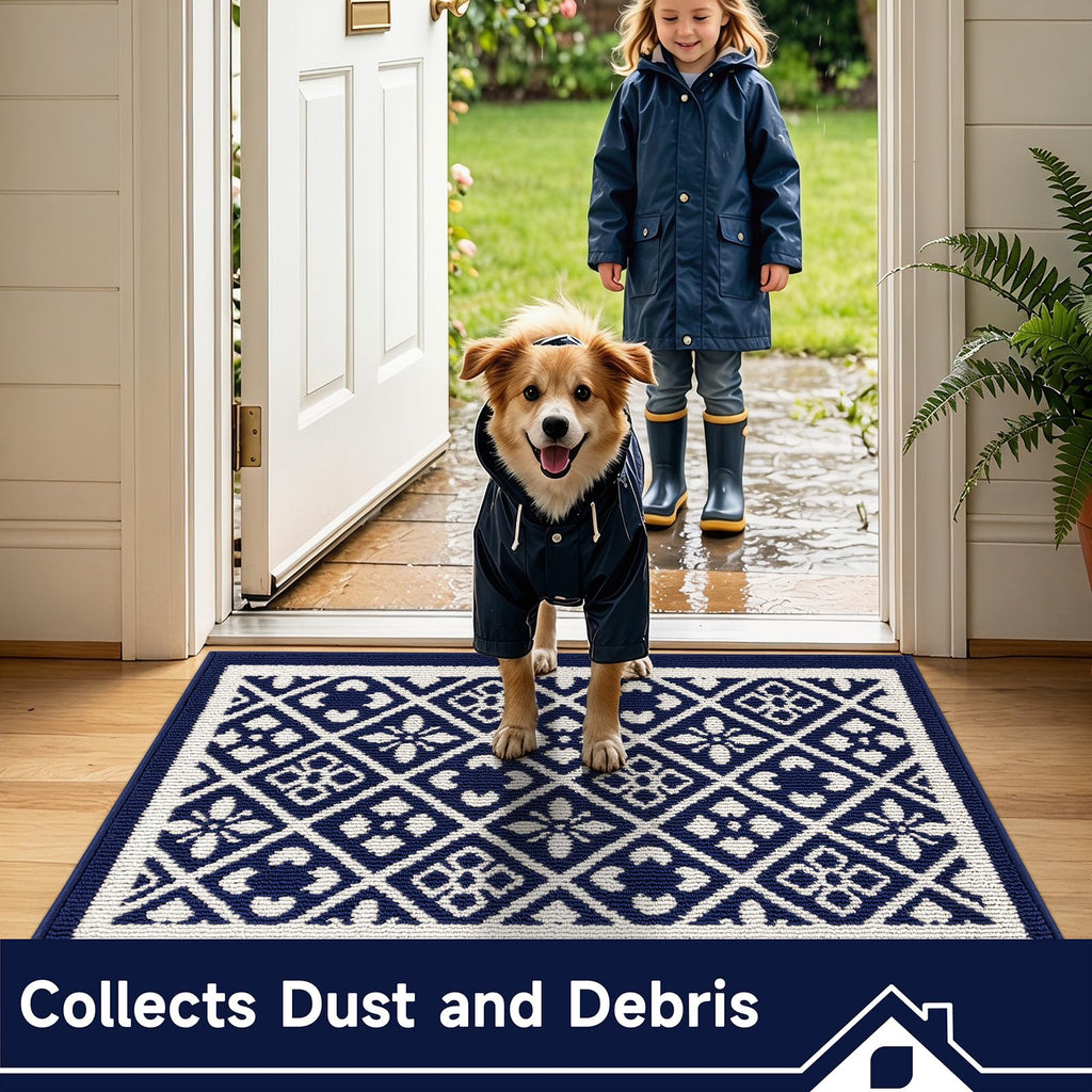 Ileading Christmas Entrance Door Mat, Absorbent Dog Mats for Muddy Paws, Low-Profile Small Red Xmas Decor Kitchen Runner Rug with Non-Slip Backing, Machine Washable Entryway Welcome Mat(Red 24"X36")