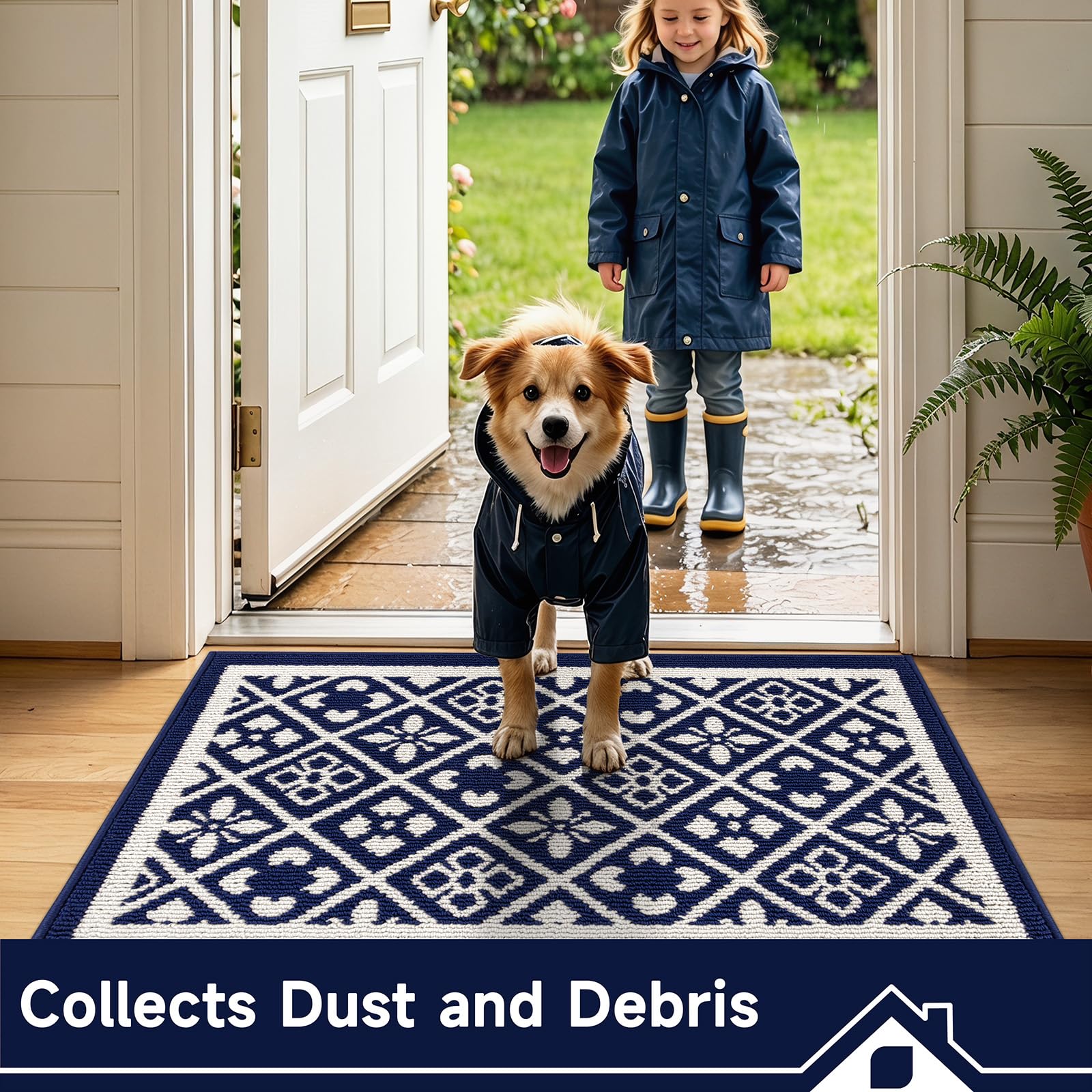 Ileading Christmas Entrance Door Mat, Absorbent Dog Mats for Muddy Paws, Low-Profile Small Red Xmas Decor Kitchen Runner Rug with Non-Slip Backing, Machine Washable Entryway Welcome Mat(Red 24"X36")