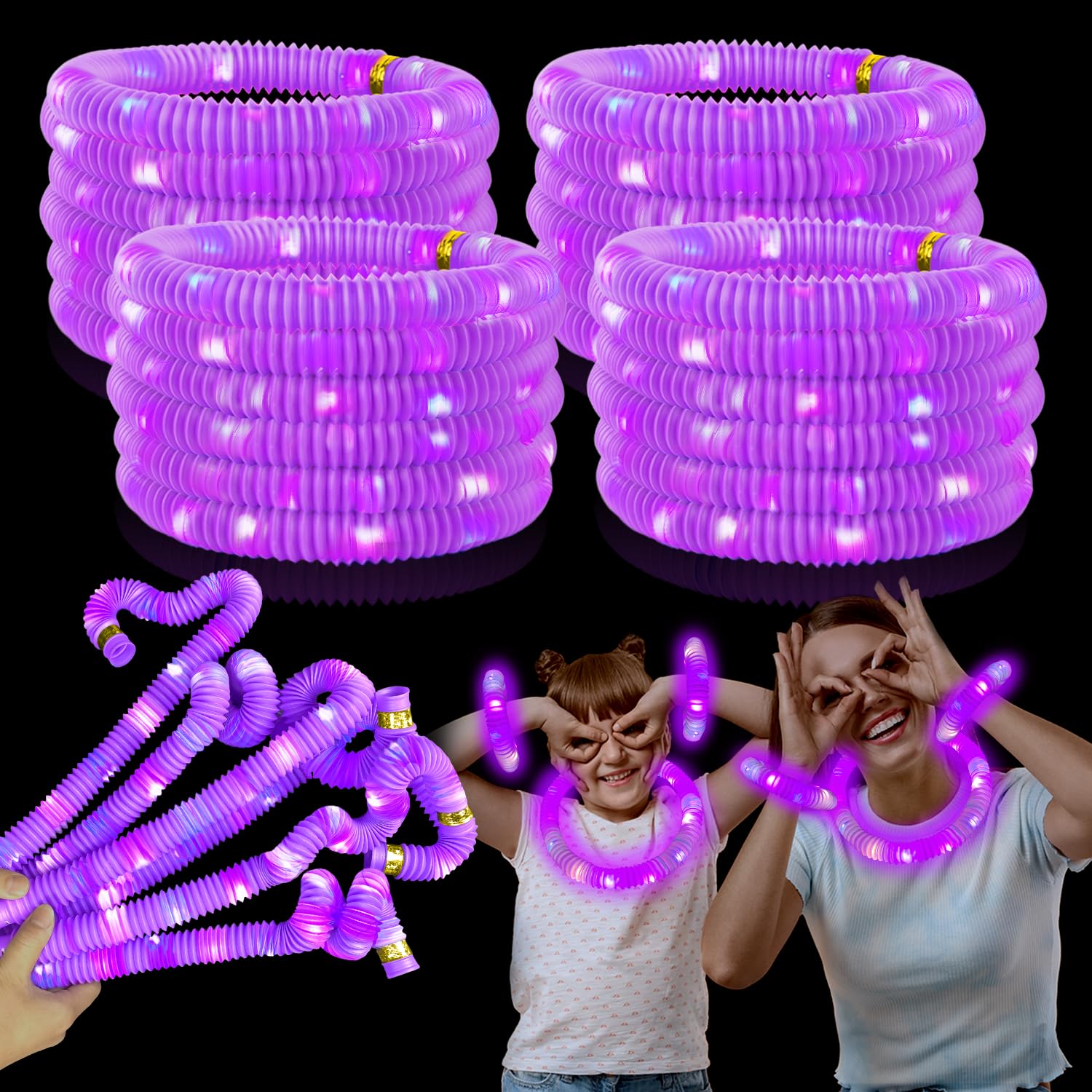 Kannove 12-24 PCS Green Glow Sticks Party Favors Supplies for Kids,4th of July LED Light up Pop Tubes for Toddlers,Neon Necklaces Bracelets Accessories,Glow Birthday Dance Camping Party Decorations