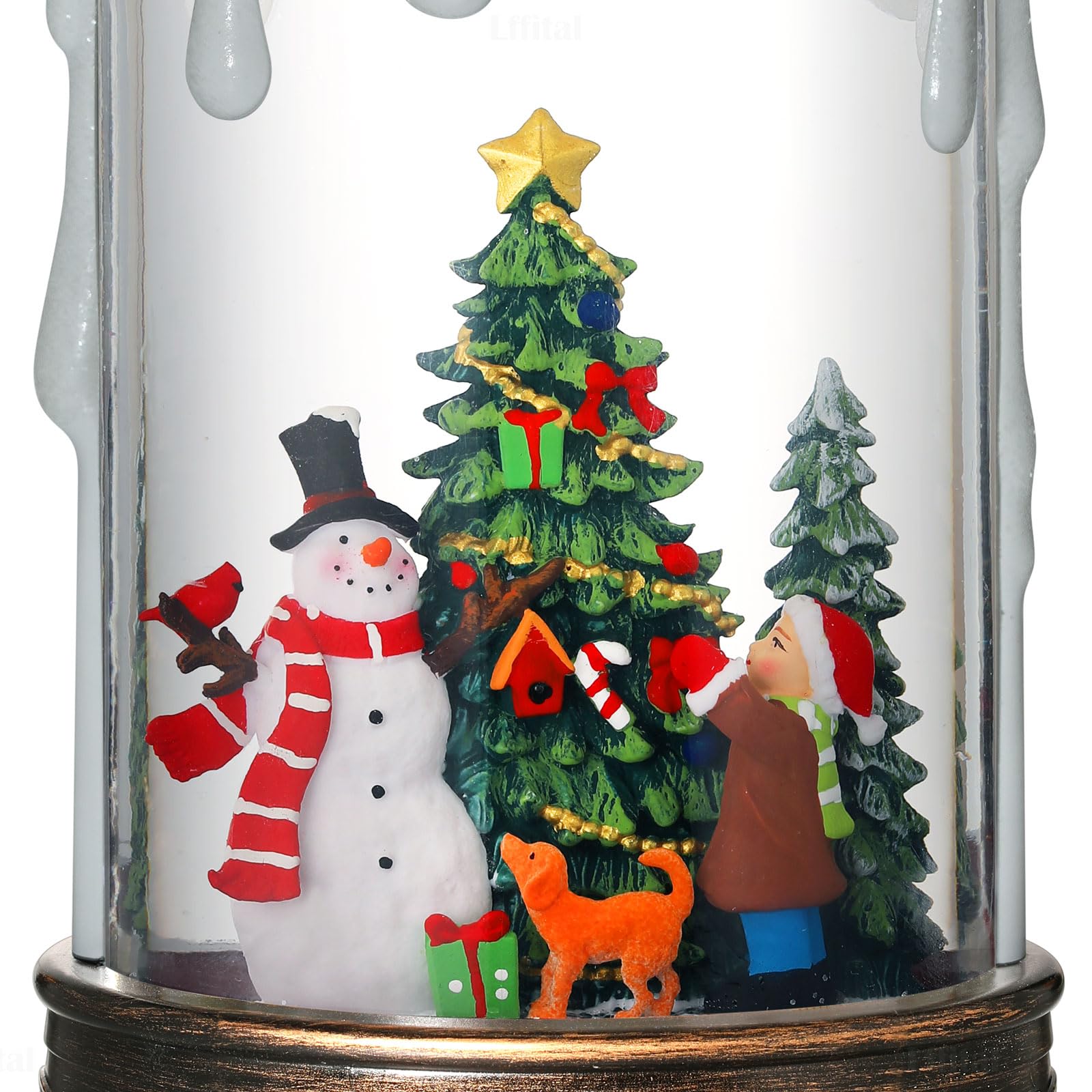 Snowman Christmas Snow Globe Lantern, Lighted Christmas Decorations for Home Candle Shaped Snow Lantern with Music Timer Glittering, Home Decor Festival Gife, USB & Battery Operated
