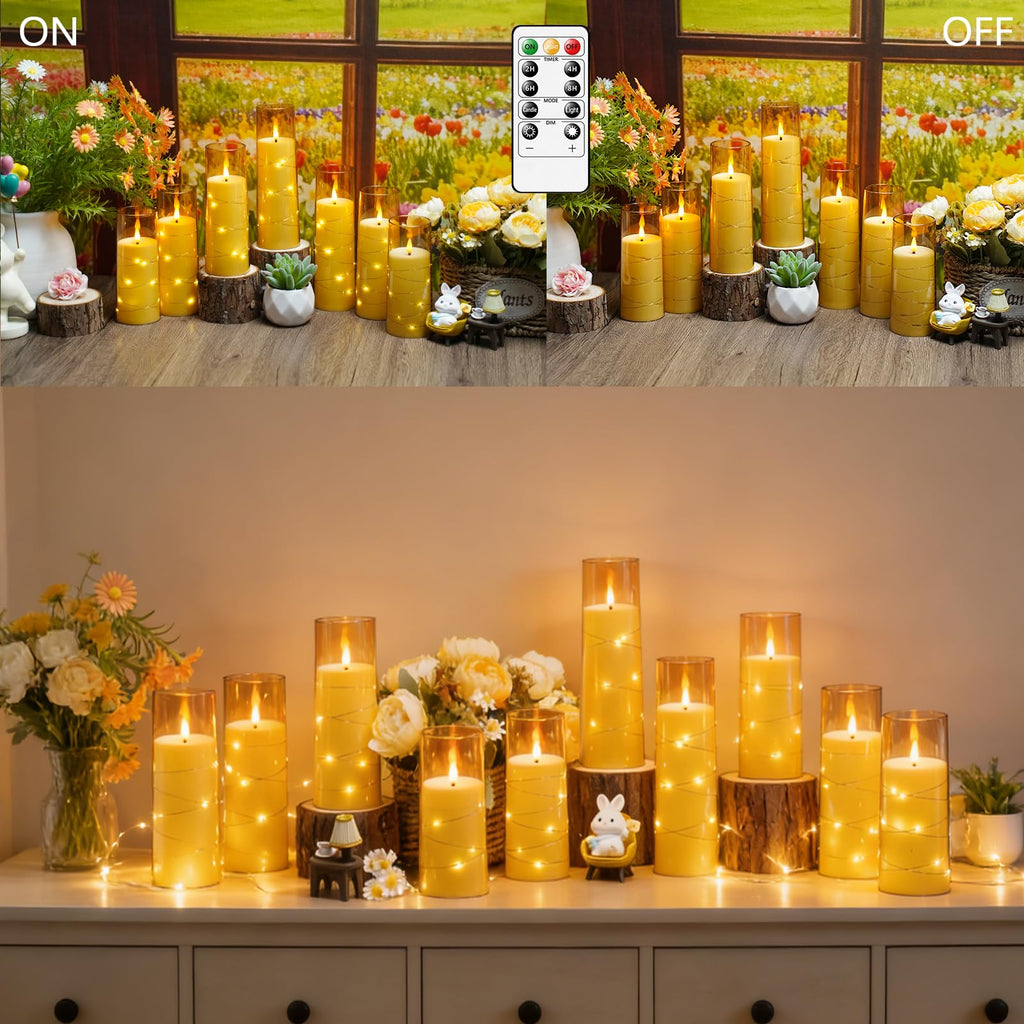 kakoya Flameless LED Candles with Timer 5 Pc Flickering Flameless Candles for Romantic Ambiance and Home Decoration Stable Acrylic Shell,with Embedded Star String，Battery Operated Candles（Red）