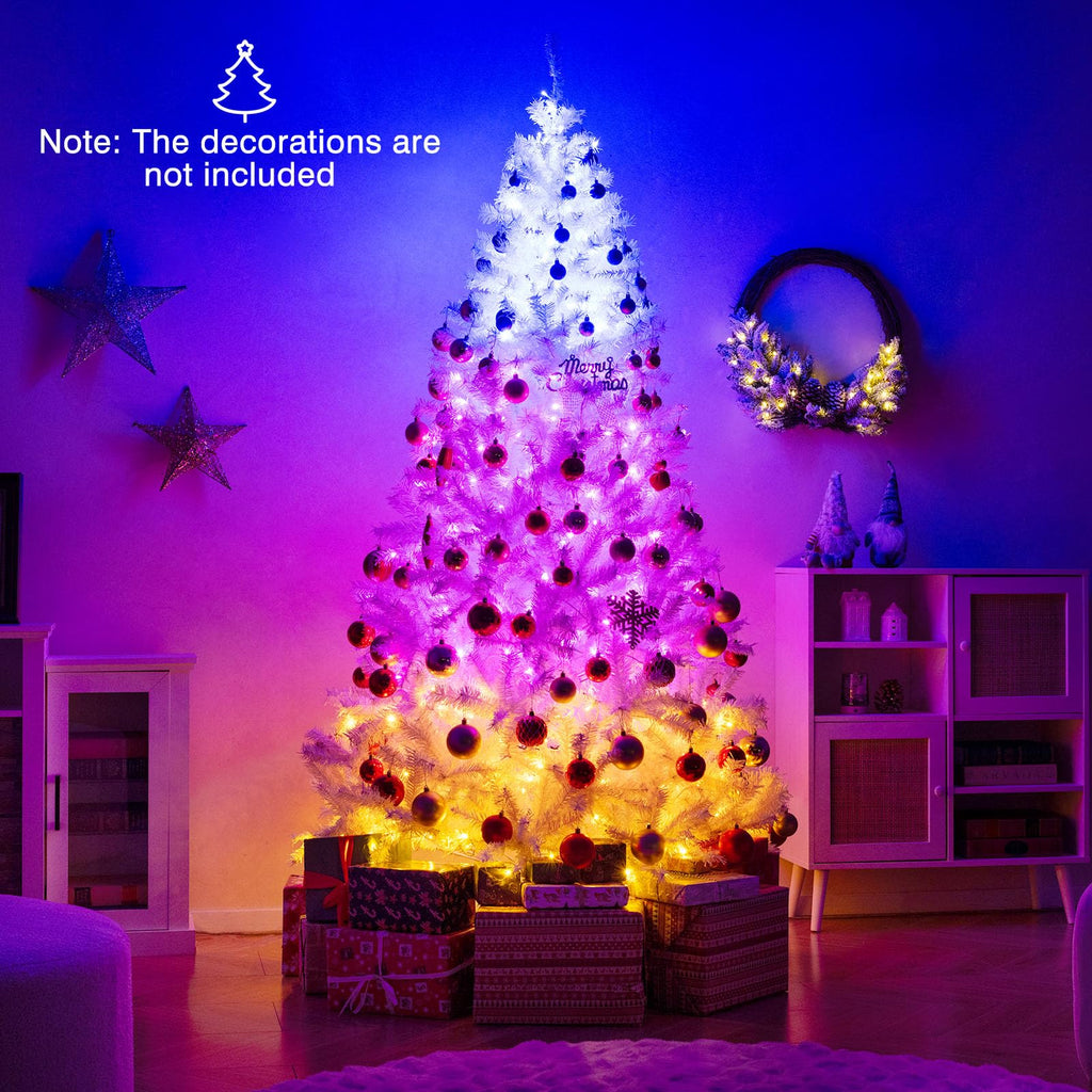Goplus 7FT Pre-Lit Artificial Christmas Tree Auto-Spread/Close up Branches 11 Flash Modes with Multicolored 400 LED Lights & Metal Stand