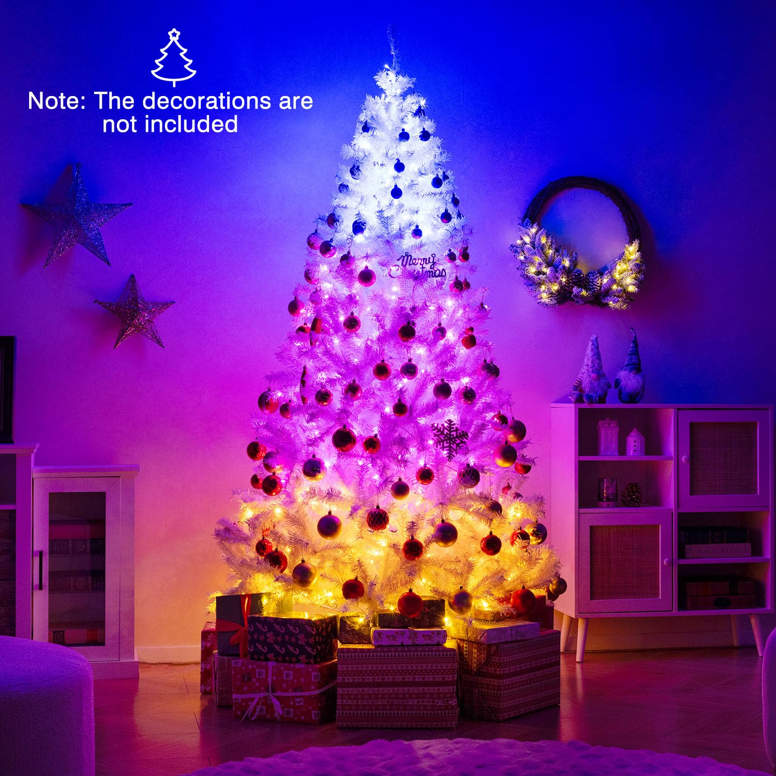 Goplus 7FT Pre-Lit Artificial Christmas Tree Auto-Spread/Close up Branches 11 Flash Modes with Multicolored 400 LED Lights & Metal Stand