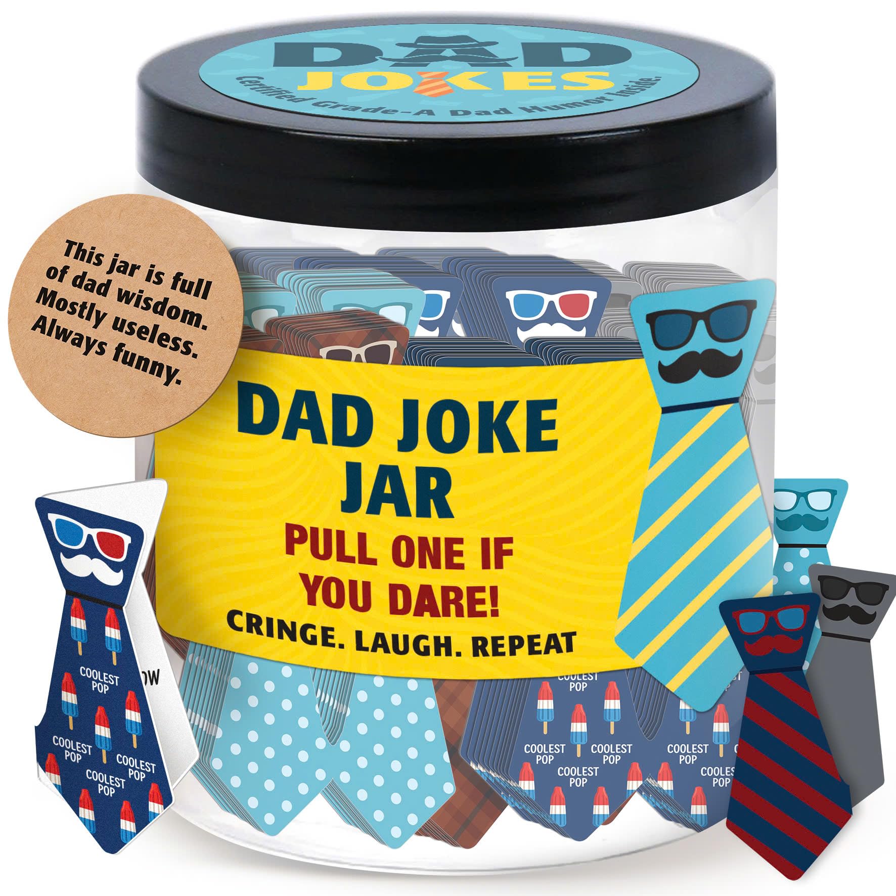 DEARMINE 60 Dad Jokes Cards Jar, Fathers Day Dads Gift for Dad Husband from Daughter - Son - Wife, Funny Birthday Gift for Dads - Stepdad, Best Grandpa Gifts, Unique Cool Gag Gifts for Men