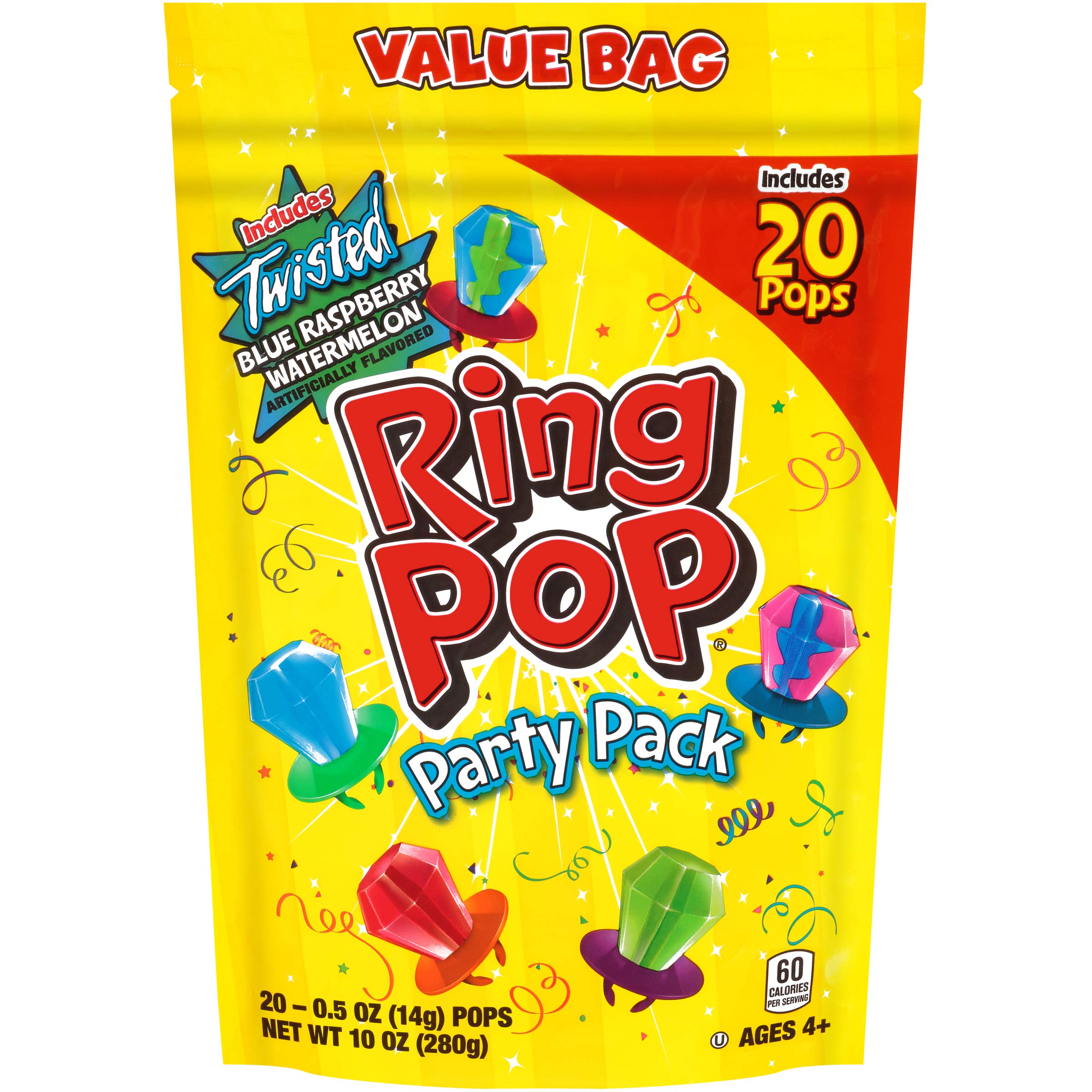 Ring Pop Lollipops - Bulk Candy Individually Wrapped Suckers Variety Party Pack- 50 Count w/Assorted Flavors - Hard Candy for Party Favors, Kids & Goodie Bags, 25 Ounce