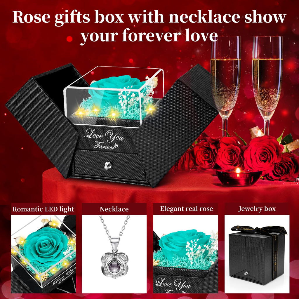 Lebana Preserved Red Real Rose with Heart I Love You Necklace -Mothers Day Gifts for Mom Her Wife Girlfriend Grandma on Valentines Mothers Day Christmas Birthday Anniversary Romantic-Red