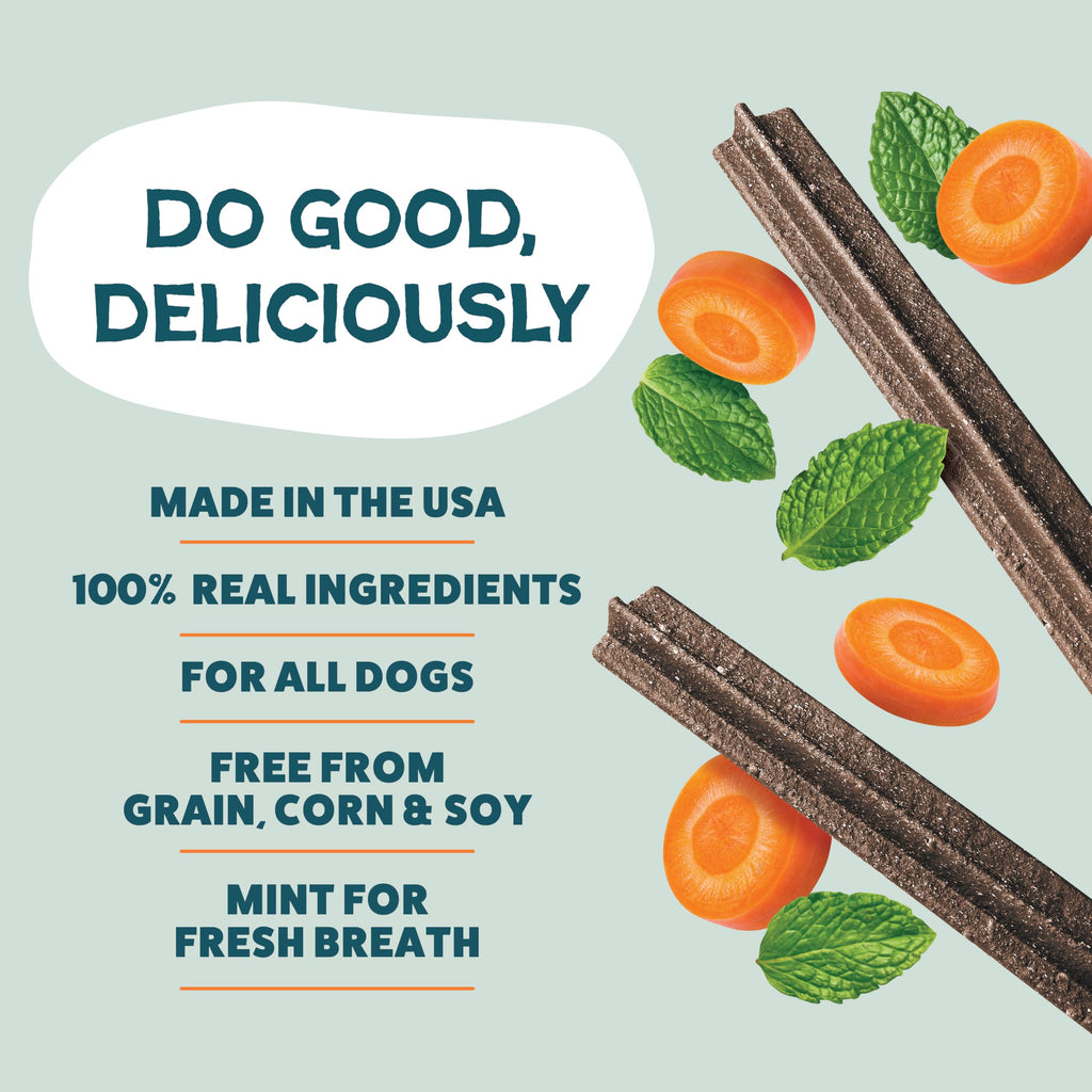 Shameless Pets Blueberry & Mint Dental Chews for Dogs, 8 Chews - Natural Dog Teeth Cleaning Treats with Fresh Breath Benefits | Grain-Free Dental Sticks for Small, Medium & Large Dogs