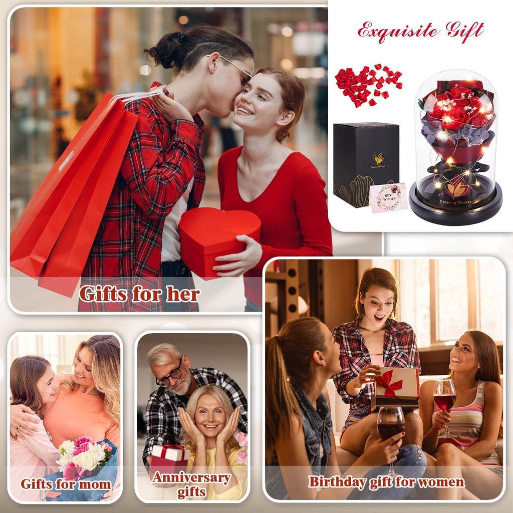 Beauty and The Beast Rose for Mom, Birthday Gifts for Women, Light Up Roses, Glass Dome Rose with LED Lights, Red Roses, Women's Gift for Mom Wife Grandmother