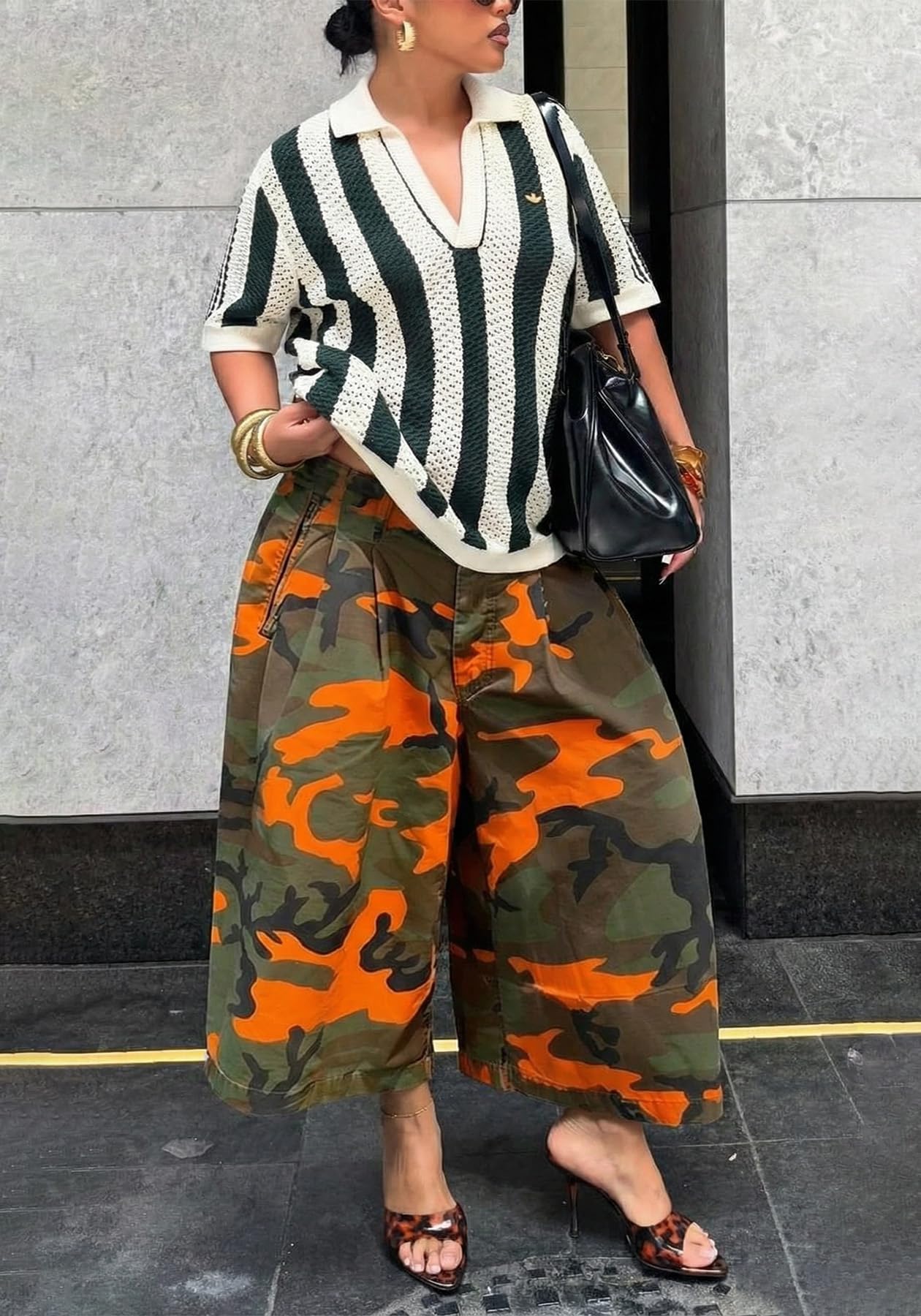 Unybwonn Women Baggy Cargo Jeans Camo Army Fatigue Wide Leg Harem Cropped Denim Pants Plus Size Camouflage Jean Trousers