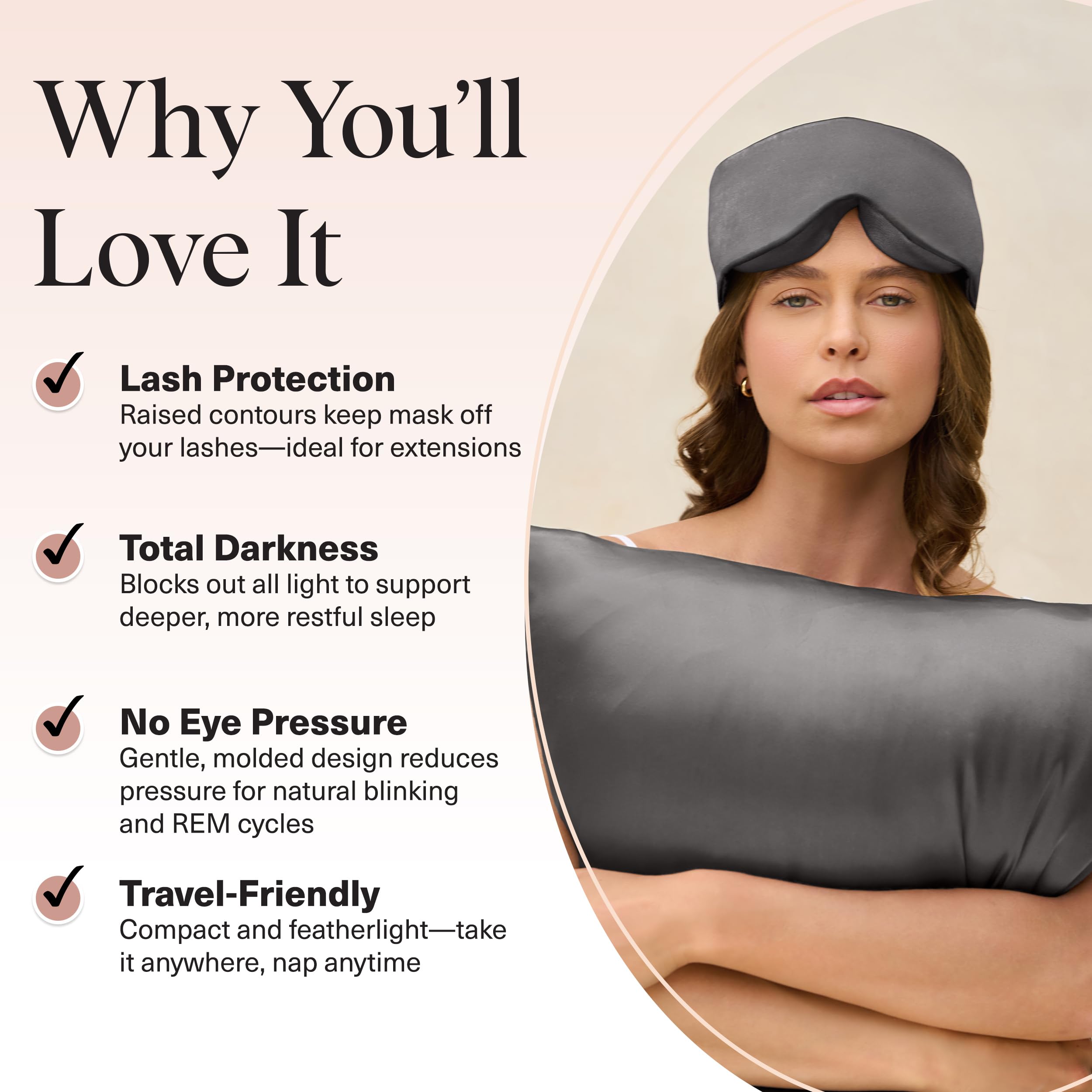 Kitsch Contour Pillow Eye Mask – Softer Than Silk Eye Masks for Sleep, Blindfold Sleep Masks for Women & Men, No Eye Pressure, Lightweight, Eye Care, Travel Essentials - Blush
