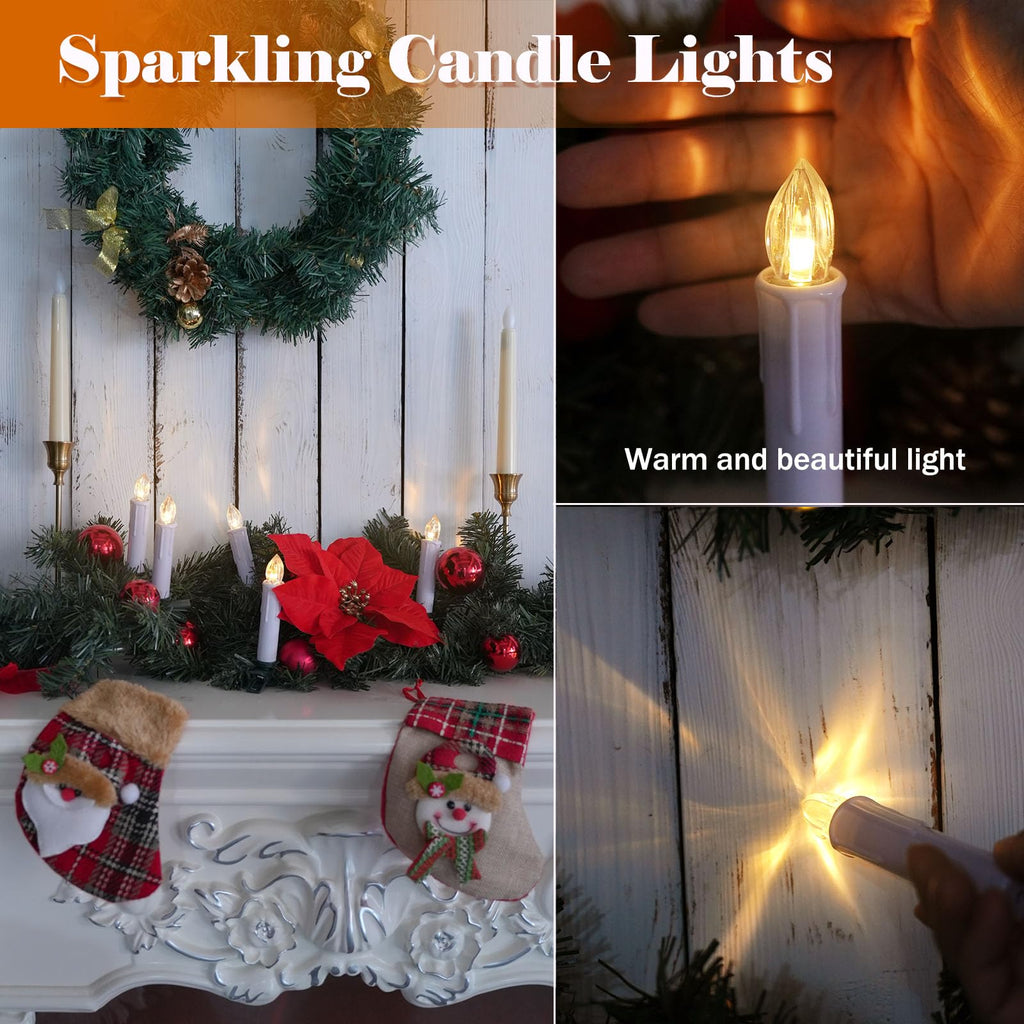 FPOO Christmas Decorations Indoor, 3 PCS Waxy Christmas Tree Candles with Remote Timer, Battery LED Candlesticks for Window, Table Centerpiece, Xmas Decor, Gift (7.5 inches)