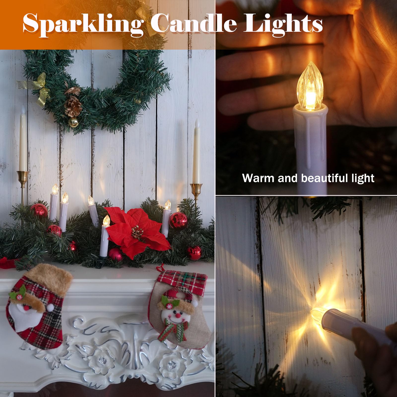 FPOO Christmas Decorations Indoor, 3 PCS Waxy Christmas Tree Candles with Remote Timer, Battery LED Candlesticks for Window, Table Centerpiece, Xmas Decor, Gift (7.5 inches)