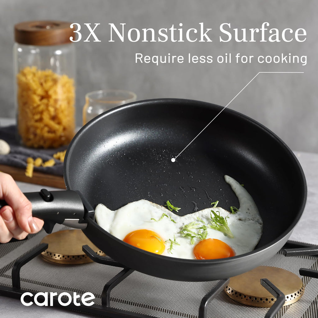CAROTE 19pcs Pots and Pans Set, Nonstick Cookware Set Detachable Handle, Induction Kitchen Cookware Sets Non Stick with Removable Handle, RV Cookware Set, Oven Safe