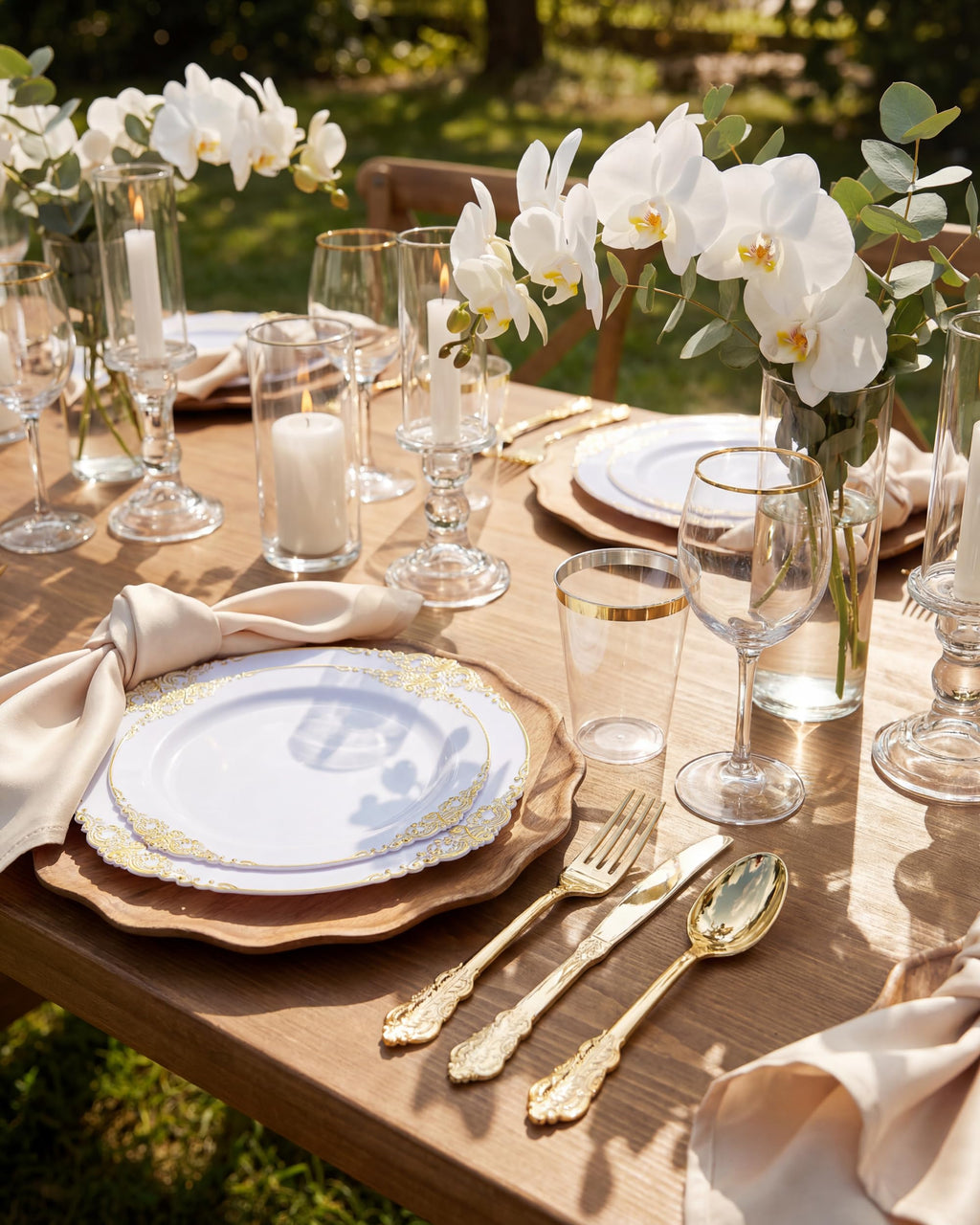 Nervure 175PCS Clear Blue Plastic Plates - Plastic Dinnerware Set Include 25Dinner Plates, 25Dessert Plates, 25Cups, 25Forks, 25Knives, 25Spoons, 25Napkins Perfect for Wedding & Party
