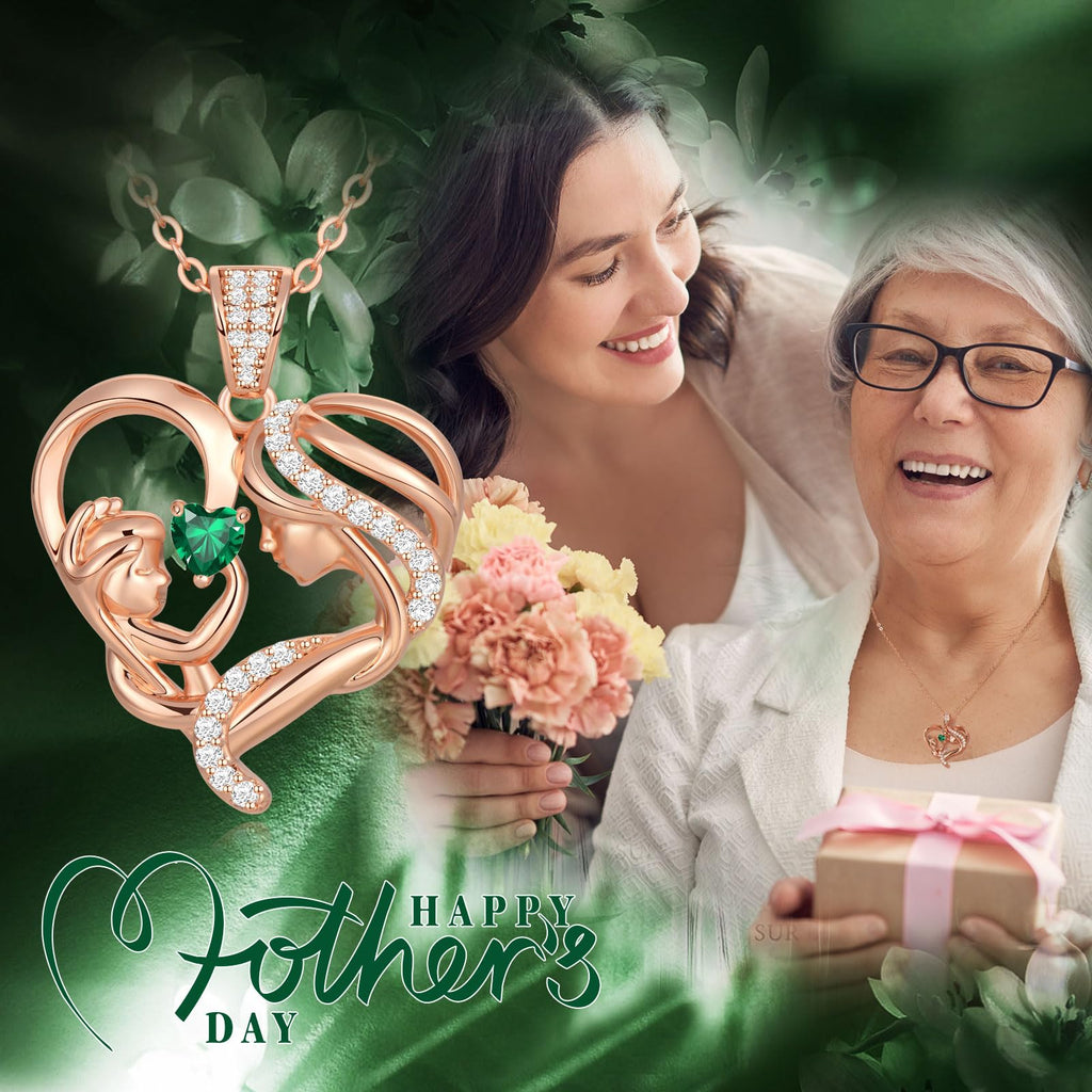 Mothers Day Gifts for Mom Wife Her Grandma, S925 Sterling Silver Birthstone Necklaces Jewelry for Women, Mother's Day Love Heart Pendant Necklace for Anniversary Birthday Christmas Day