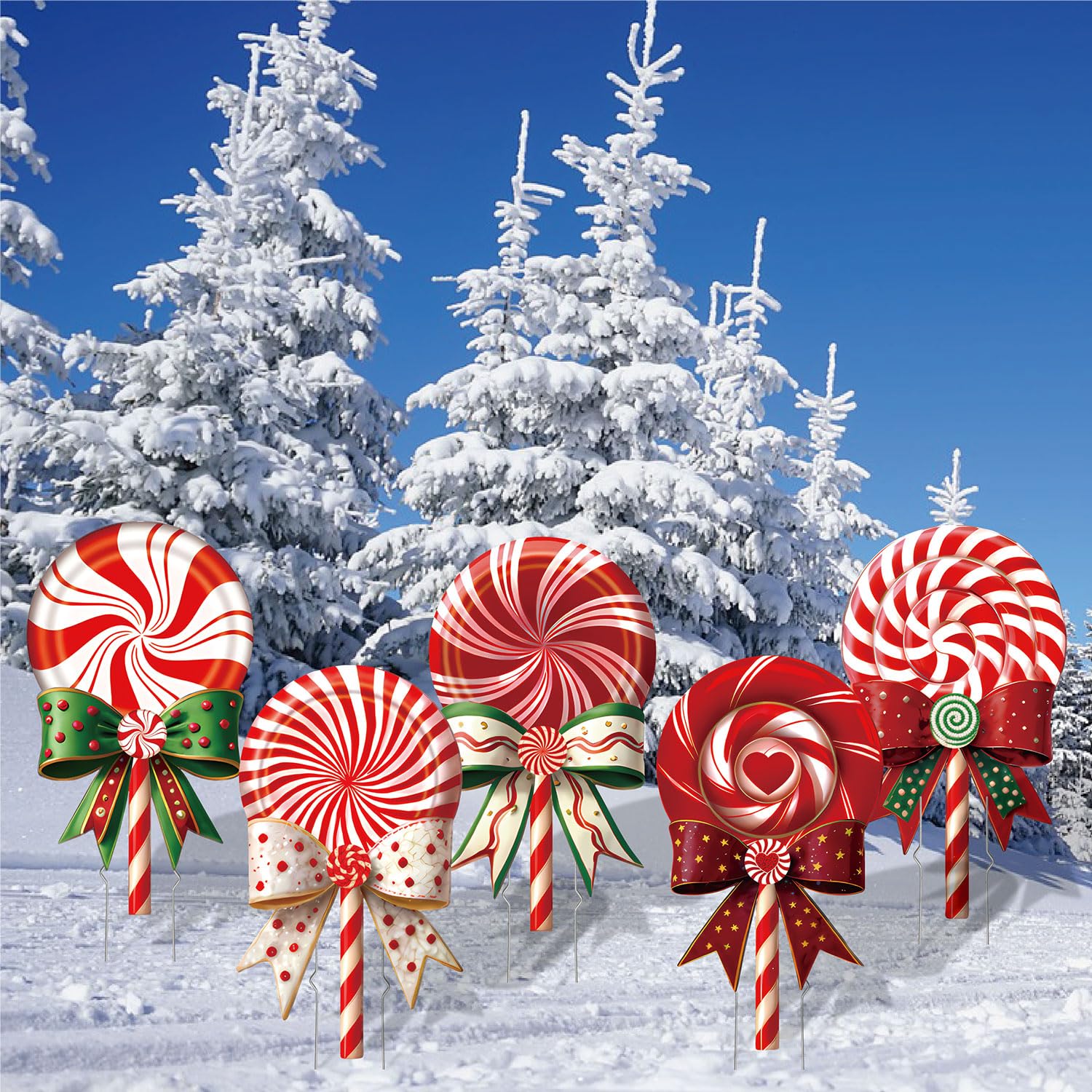 33" Christmas Decorations Outdoor Candy Christmas Decorations, 2ct Large Tall Outdoor Stake Signs 4 Interlocking PP Panels with H-Brackets Fiberglass Rods for Lawn Pathway Xmas Party