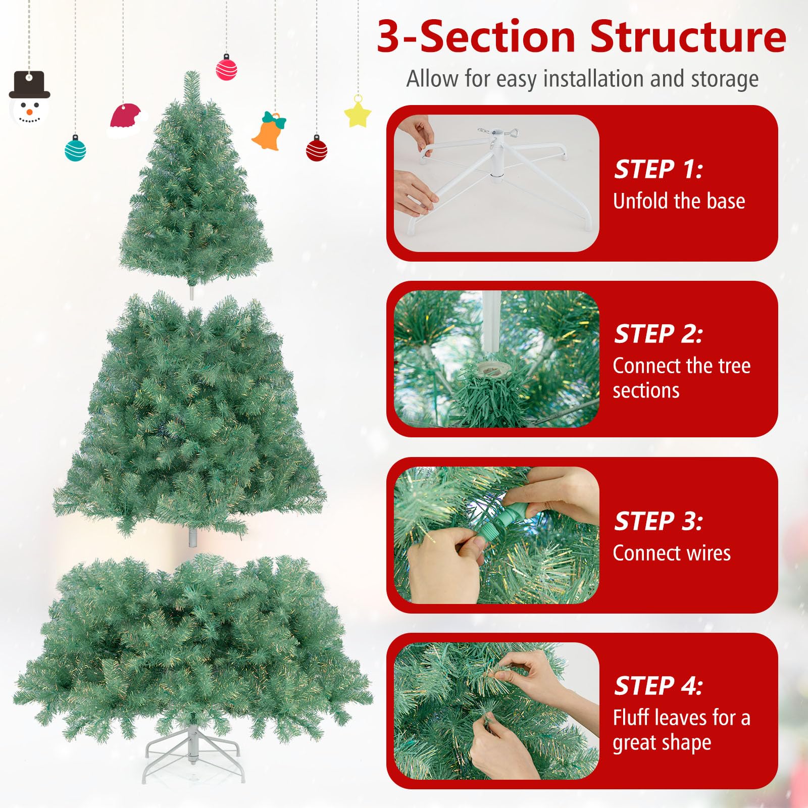 Goplus 7FT Pre-Lit Artificial Christmas Tree Auto-Spread/Close up Branches 11 Flash Modes with Multicolored 400 LED Lights & Metal Stand