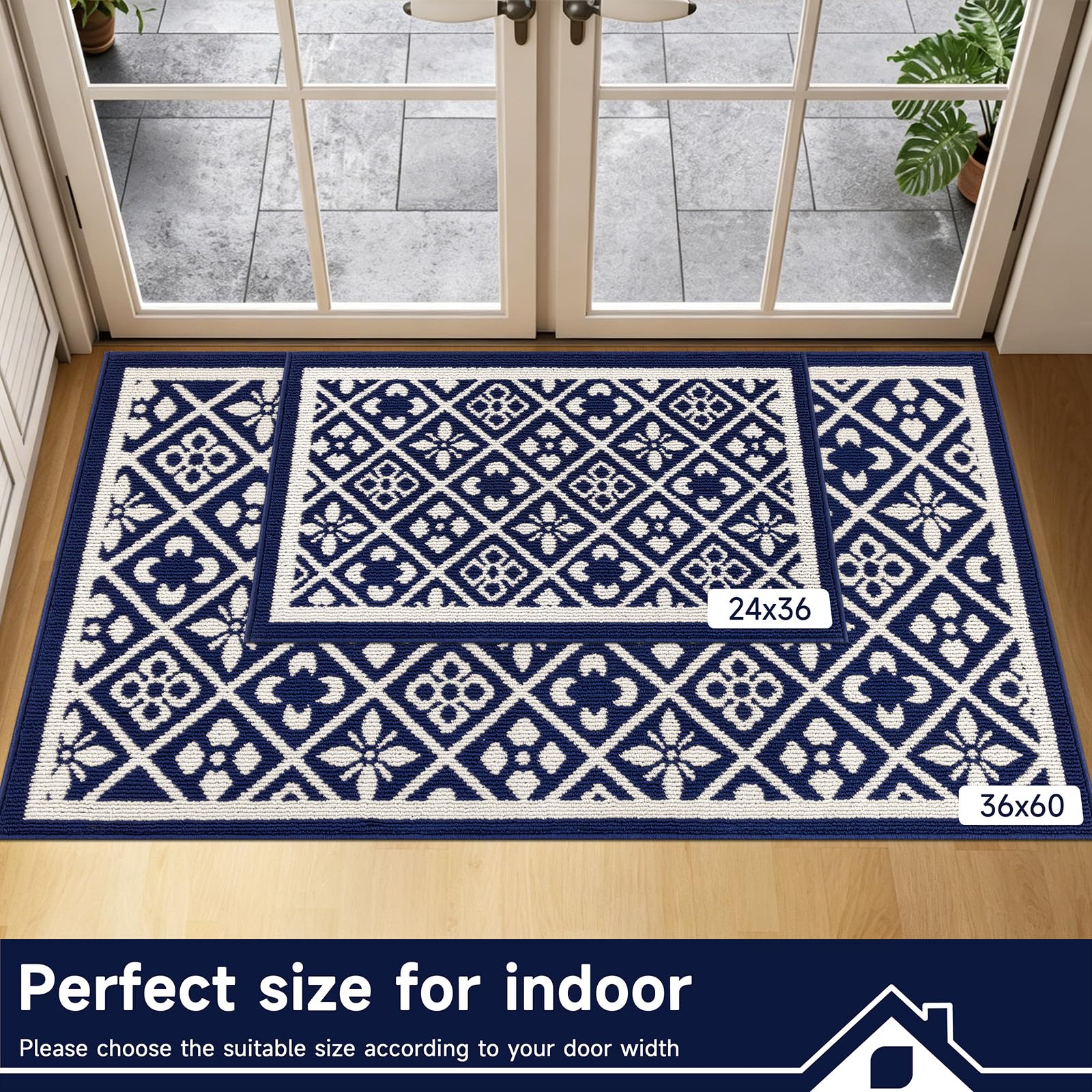 Ileading Christmas Entrance Door Mat, Absorbent Dog Mats for Muddy Paws, Low-Profile Small Red Xmas Decor Kitchen Runner Rug with Non-Slip Backing, Machine Washable Entryway Welcome Mat(Red 24"X36")