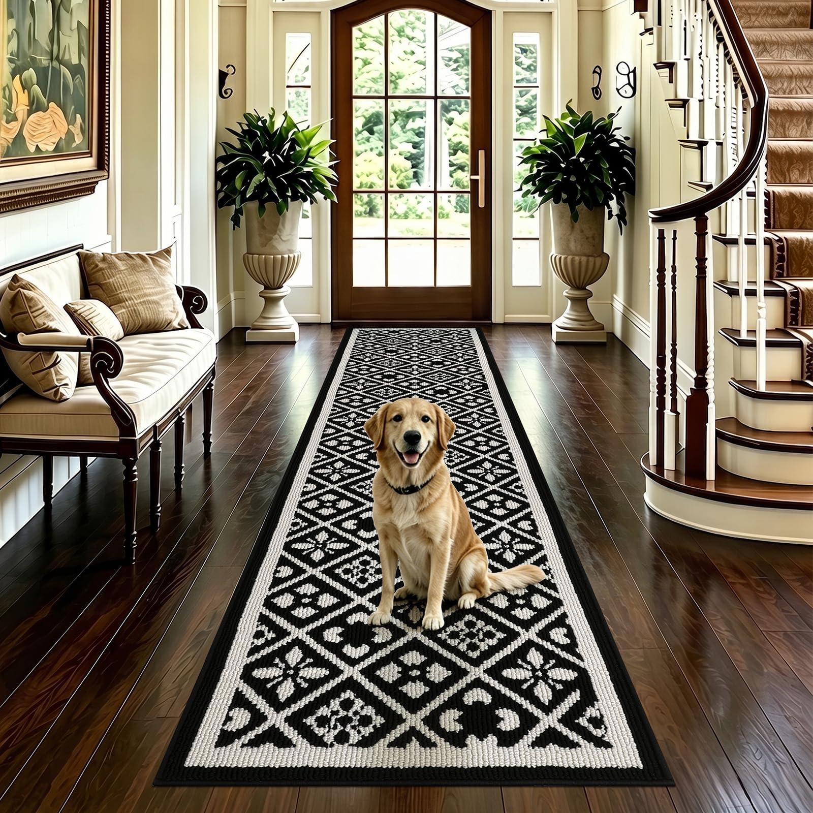 Ileading Christmas Entrance Door Mat, Absorbent Dog Mats for Muddy Paws, Low-Profile Small Red Xmas Decor Kitchen Runner Rug with Non-Slip Backing, Machine Washable Entryway Welcome Mat(Red 24"X36")