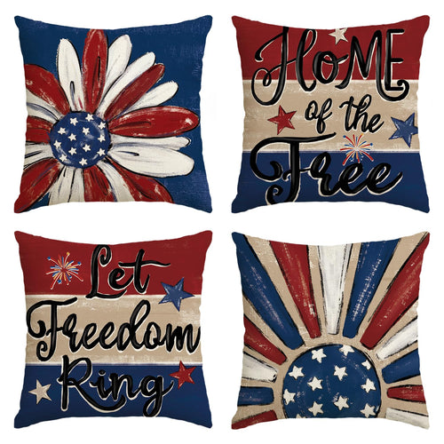 AVOIN colorlife Let Freedom Ring Stars Fireworks Flower Red Throw Pillow Covers, 12 x 20 Inch 4th of July Patriotic Independence Memorial Day USA Flag Cushion Case for Sofa Couch Set of 4
