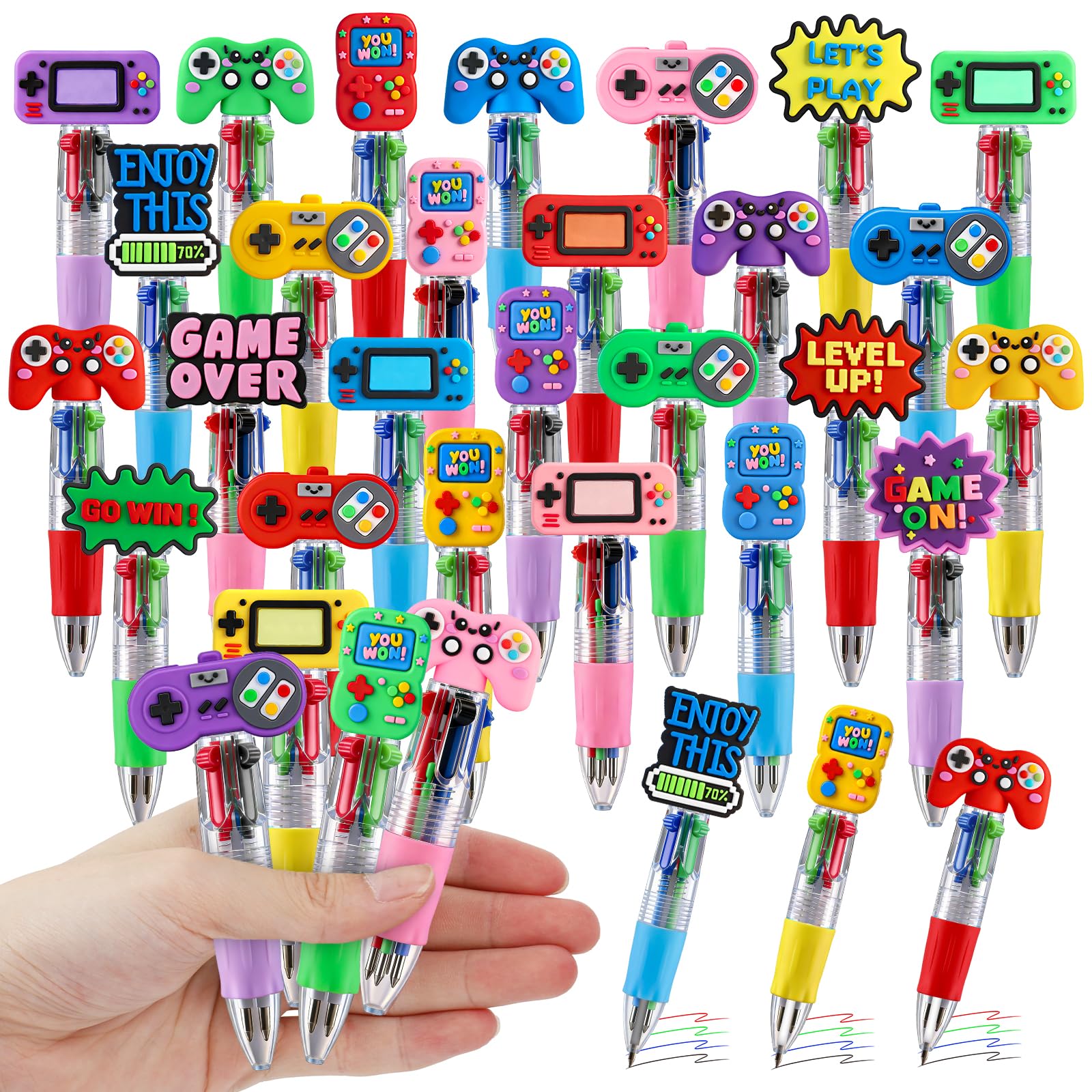 CZWZ 20Pcs Mini Multicolor Pens in One 4-in-1 Cute Pens Bulk for Kids, Fun Kawaii Ballpoint Pens for Birthdays and Children's Party Favors Gifts Teacher School Supplies