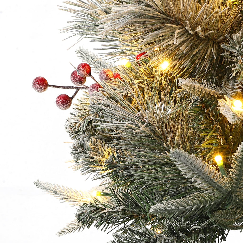 3FT Prelit Premium Snow Flocked Artificial Christmas Tree with Warm White LED, Mini Prelit Xmas Pine Tree for Christmas Decoration,Yard,Home,Office,Outdoor,Indoor,8 Mode Snowflake White Base- 1PC