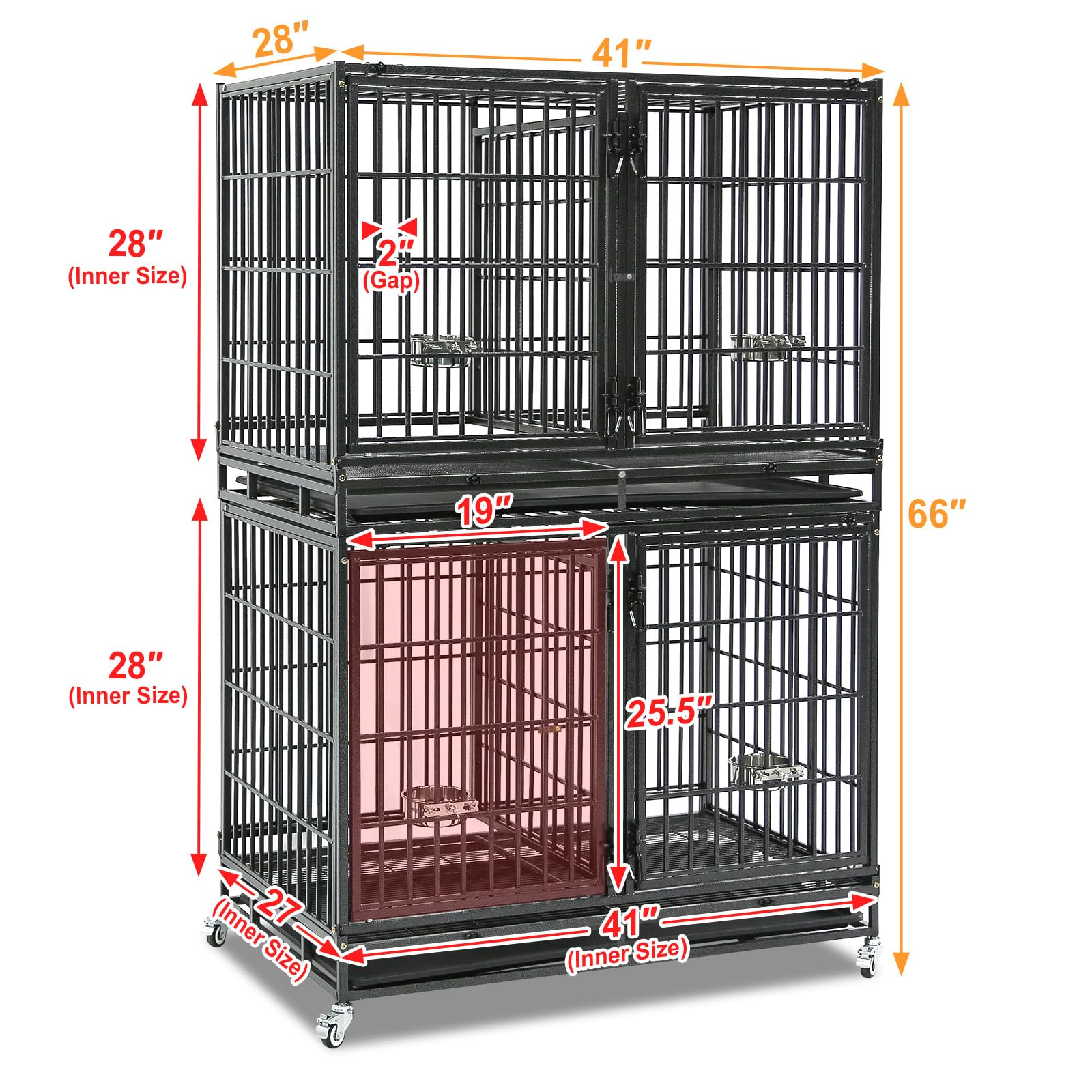 Homey Pet 37 Inch Heavy Duty Dog Crate for Medium Dogs, Stackable Dog Cage with Four Lockable Wheels, Removable Tray & Grid, Open Top, Escape Proof Dog Kennel Indoor