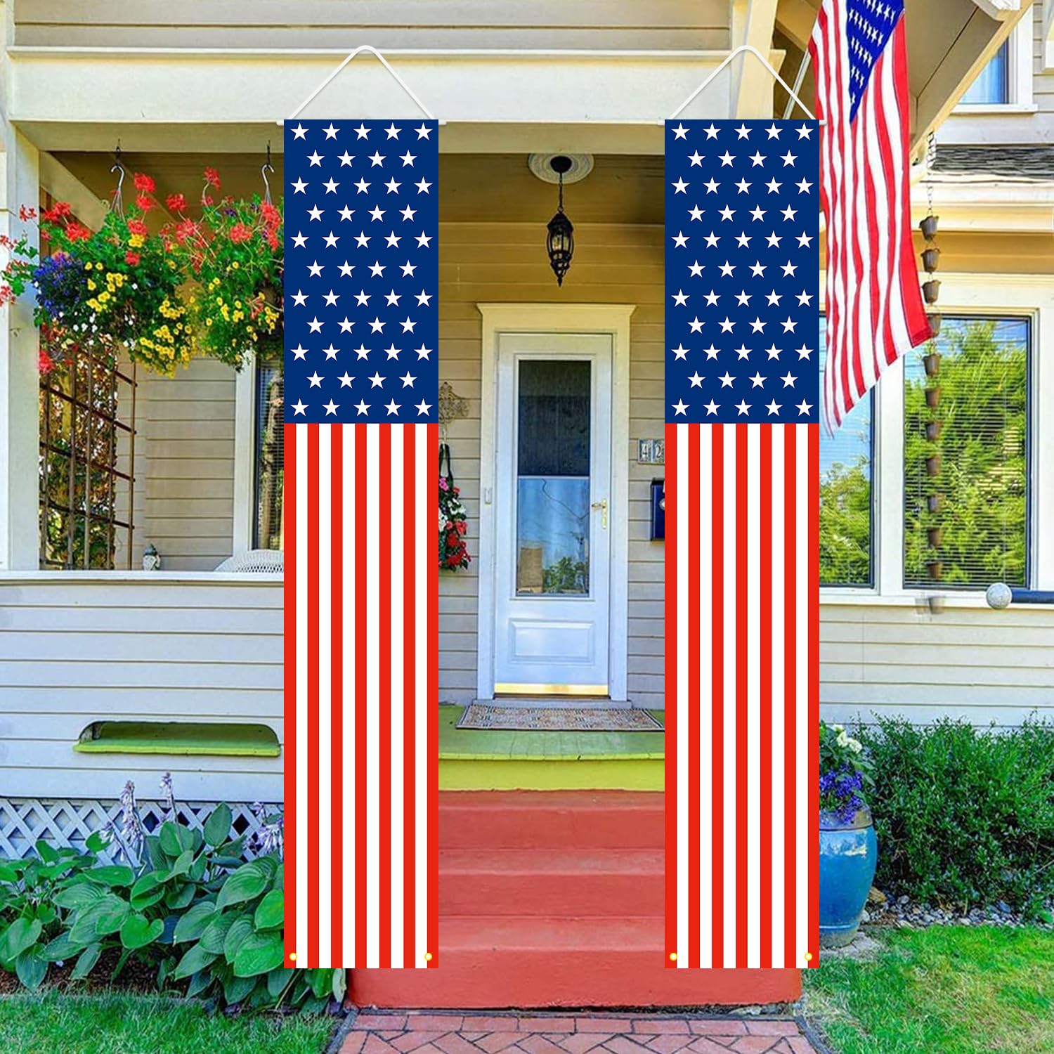 4th of July Decorations Patriotic Decorations Red White and Blue Banner Outdoor Hanging American Flag Porch Decor for Fourth of July Veterans Labor Memorial Presidents Flag Election Day