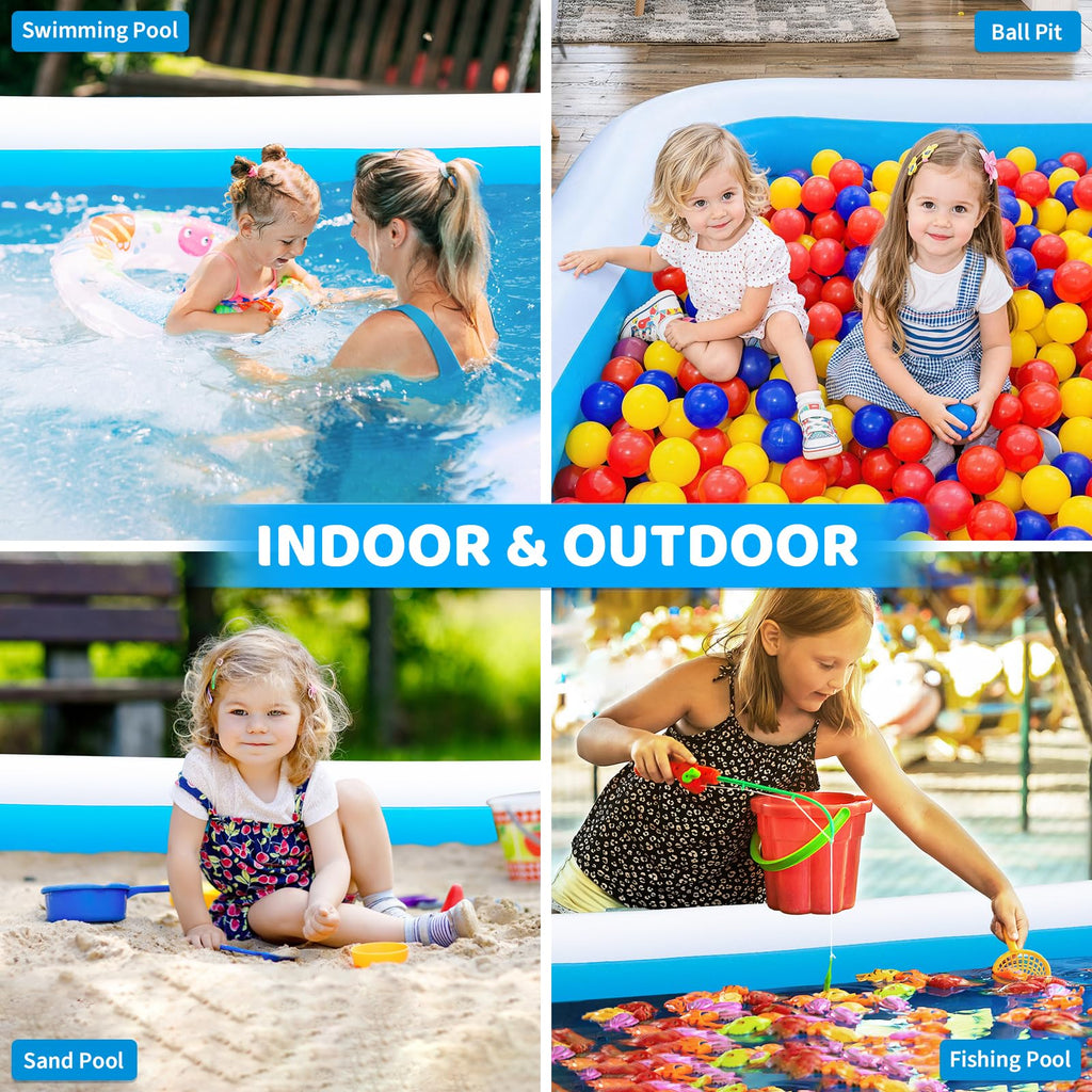Extra Large Inflatable Pool for Adults, 165"x76"x22" Full-Sized Blow Up Pool with 0.6mm PVC & Cute Animal Print, Big Family Swimming Pool for Backyard Outdoor Summer Water Party