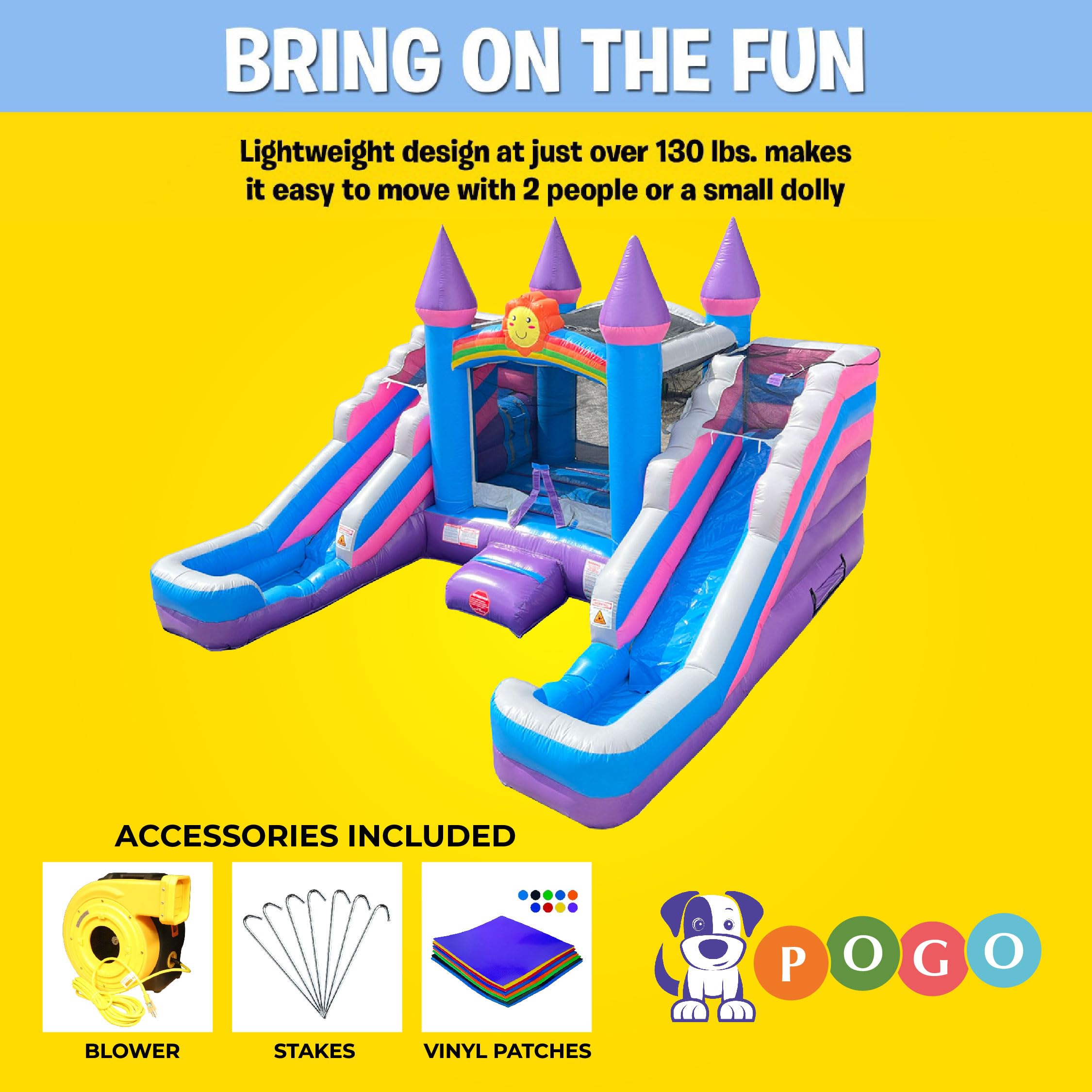 Crossover Tropical Double Water Slide Bounce House Combo, 16.5 x 15 x 11 Foot, PVC Vinyl Inflatable Bouncy House for Kids, Wet or Dry Slides, with Stakes, Storage Bag and 1 HP Blower
