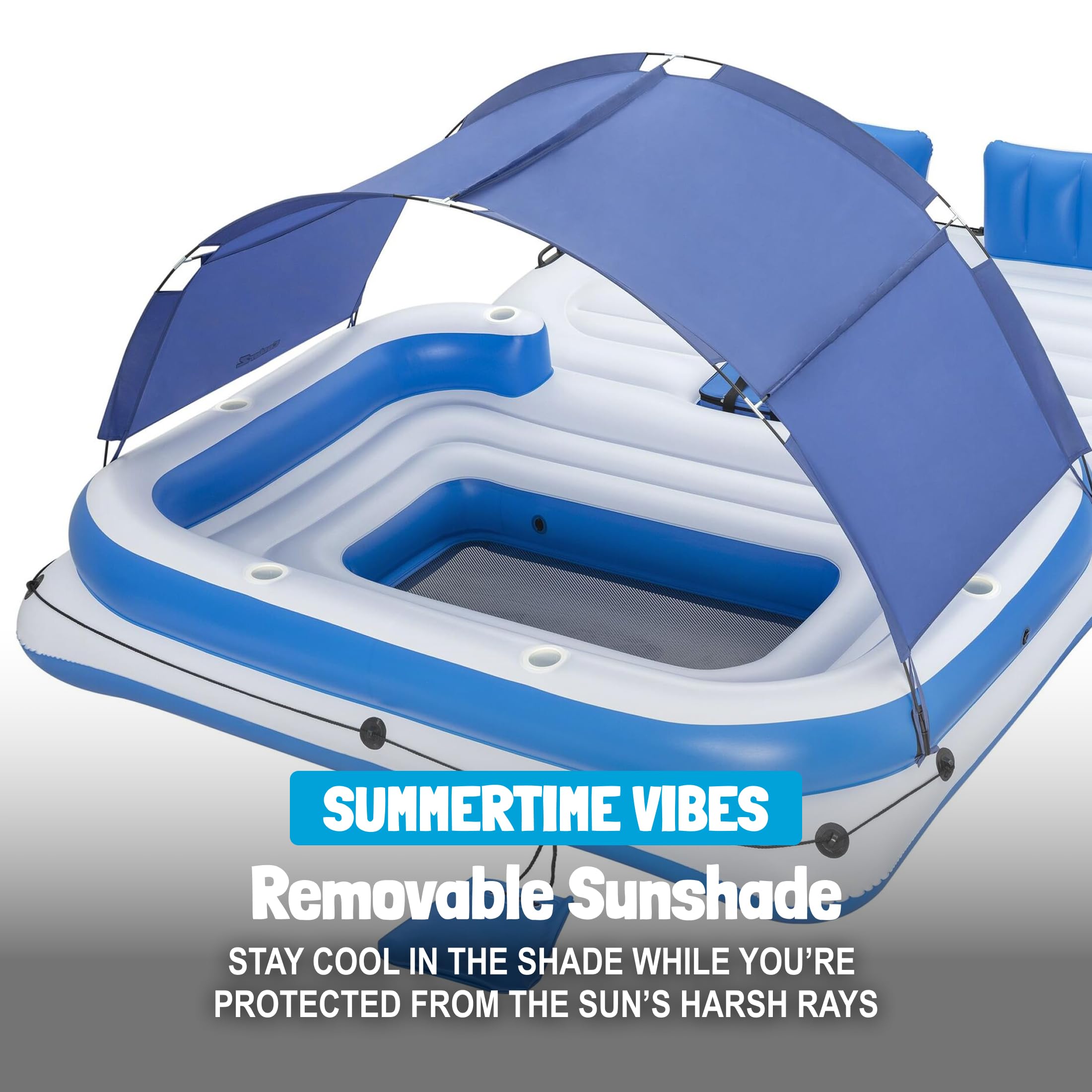 Bestway CoolerZ Tropical Breeze Party Island, Large 6 Person Adult Inflatable Lounger Lake Float