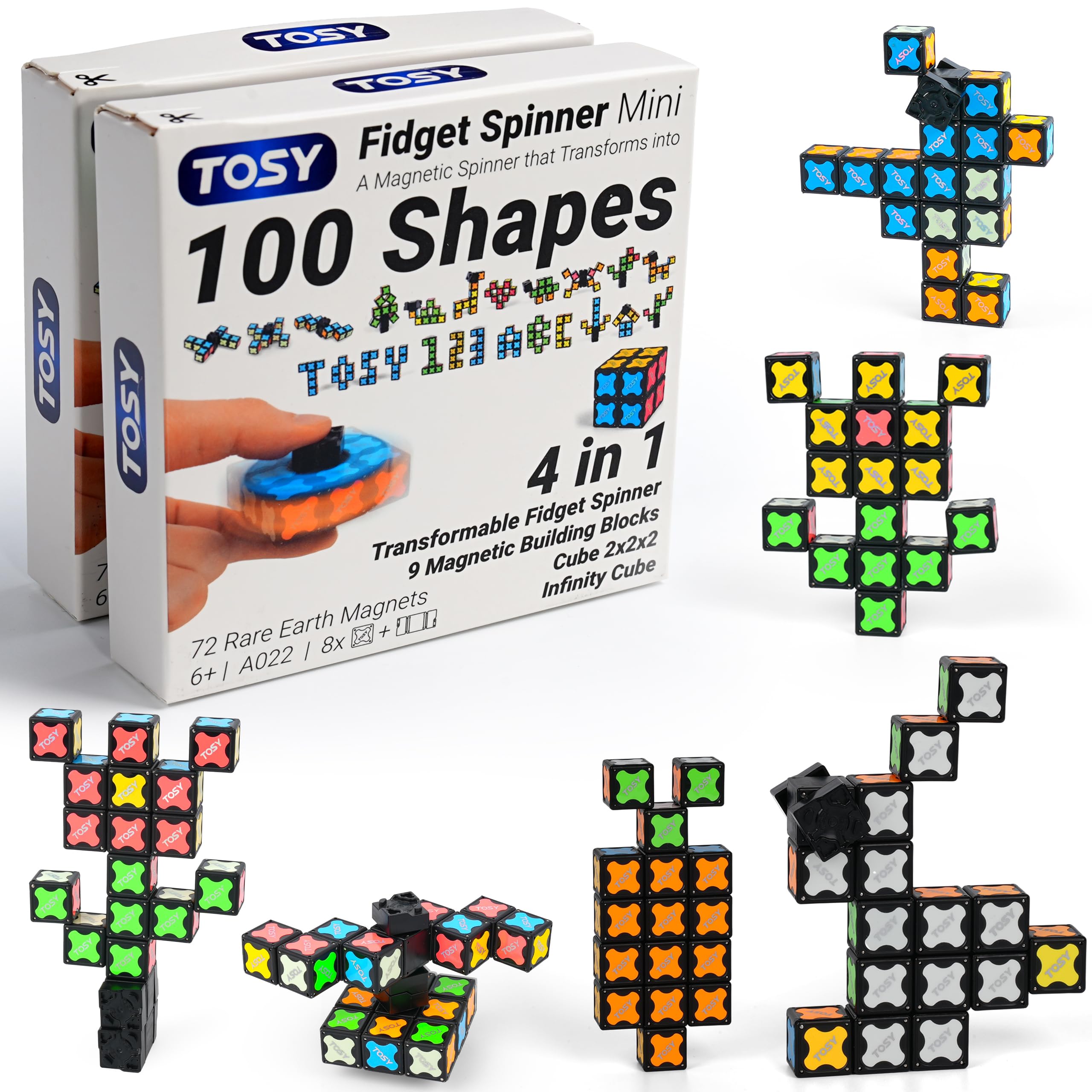 TOSY Magnet Fidget Spinner Mini - 8 Blocks, 3 in 1 Toy: Transformable Fidget Spinner, Infinity Cube, 2x2 Puzzle Cube, Easter Basket Stuffers for Kids/Adults, STEM Sensory Stress Relief Toy