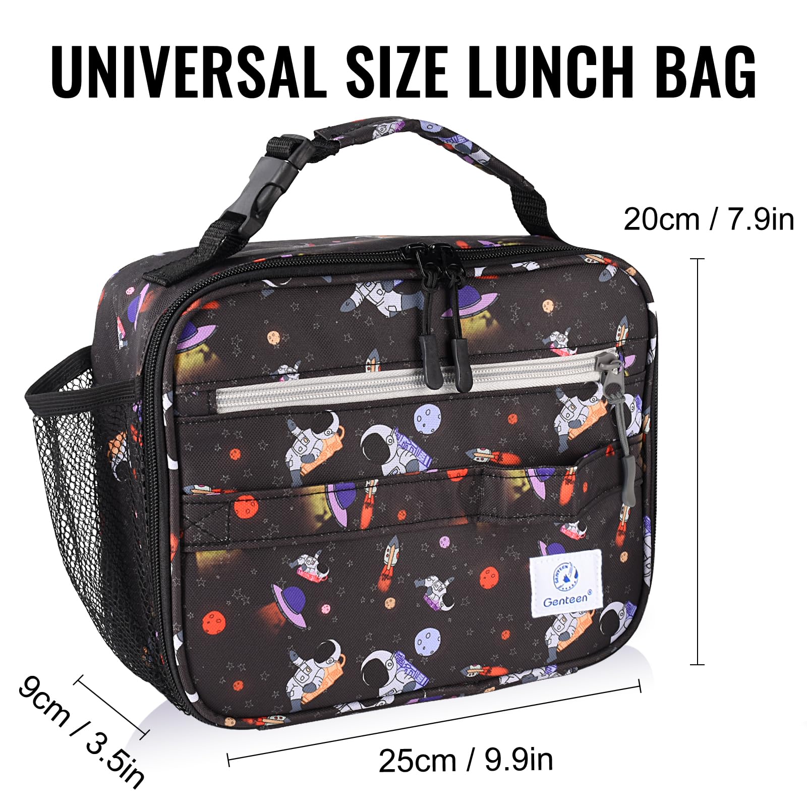 Genteen Lunch Box Kids, Insulated Lunch Bag Kids Boys Girls Back to School, Soft Lunch Box for Men Reusable Lunchbox for Office,Outdoor,School (Black)