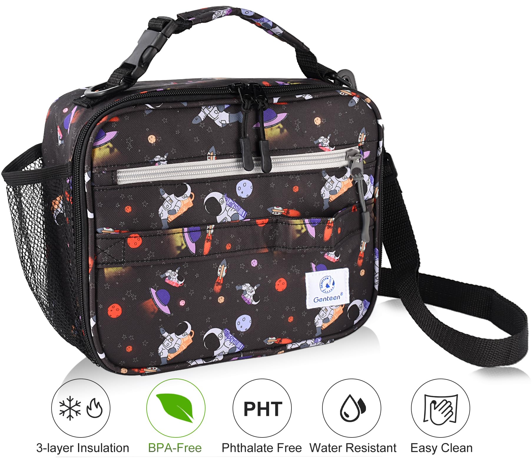 Genteen Lunch Box Kids, Insulated Lunch Bag Kids Boys Girls Back to School, Soft Lunch Box for Men Reusable Lunchbox for Office,Outdoor,School (Black)
