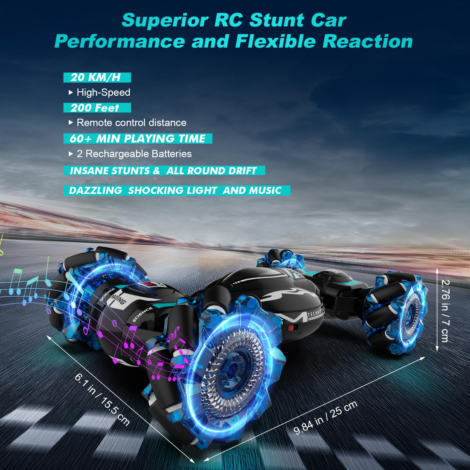 Fosgoit Gesture Sensing RC Stunt Car - Toys for 6-12 Years Old Boys Girls, 4WD Remote Control Car, Hand Controlled Car with Lights Music, Cool Birthday Gifts for Kids Age 6 7 8 9 10 11 12 Years Old