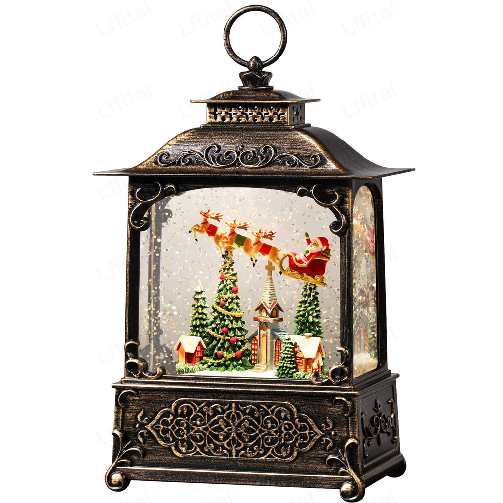 Snowman Christmas Snow Globe Lantern, Lighted Christmas Decorations for Home Candle Shaped Snow Lantern with Music Timer Glittering, Home Decor Festival Gife, USB & Battery Operated