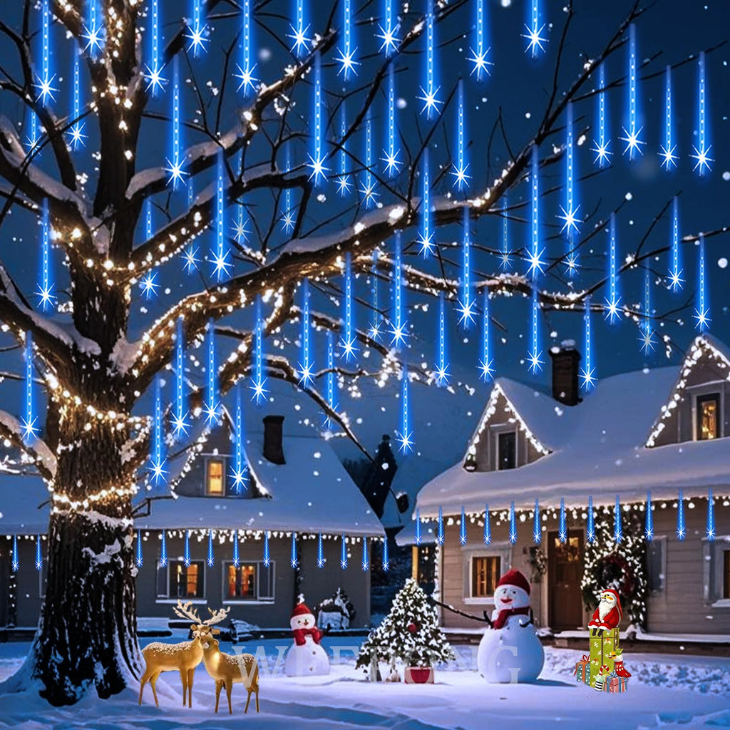 Weepong Halloween Lights Outdoor, Meteor Shower Christmas Lights for Halloween Decorations, 8 Tube 192 LED Snow Falling Rain Icicle String Light for Xmas Christmas Decor Tree Party, UL Plug Green
