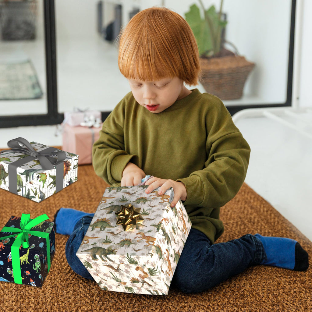 RiukRaiu Dinosaur Wrapping Paper for Boys Girls Kids - Funny T-Rex Gift Wrap for Birthday, Party, Baby Shower - 8 Sheets Folded Flat, 20x29 Inches, Easy To Store