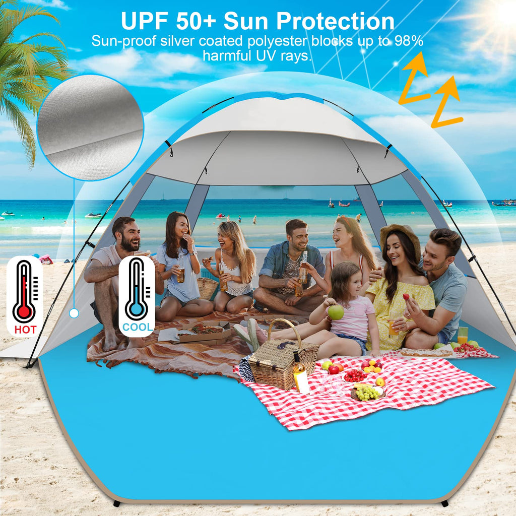 Gorich Beach Tent Sun Shelter for 3/4/6/8/10 Person with UPF 50＋ UV Protection, Lightweight & Easy Setup Beach Shade Canopy, Portable Beach Shade Tent Beach Cabana